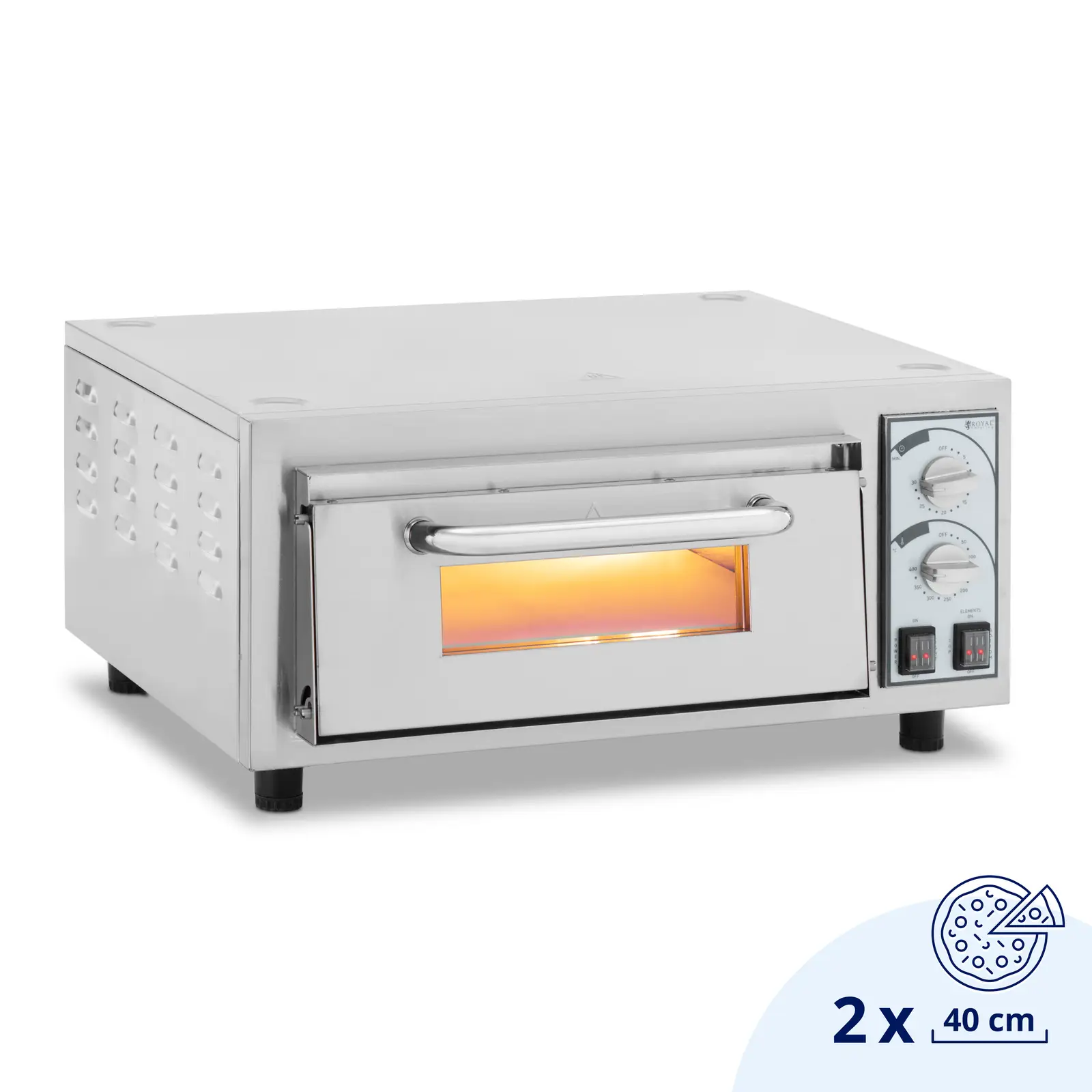 Elektro-Pizzaofen - 1 x 35 cm - 1 Kammer - 2200 W - 230 V - manuell - feuerfester Stein - Royal Catering