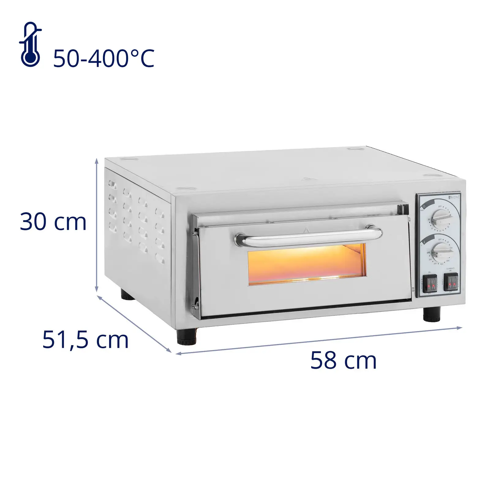 Pizzasütő kemence - 1 kamra - 2200 W - Ø 35 cm - tűzálló kő - Royal Catering