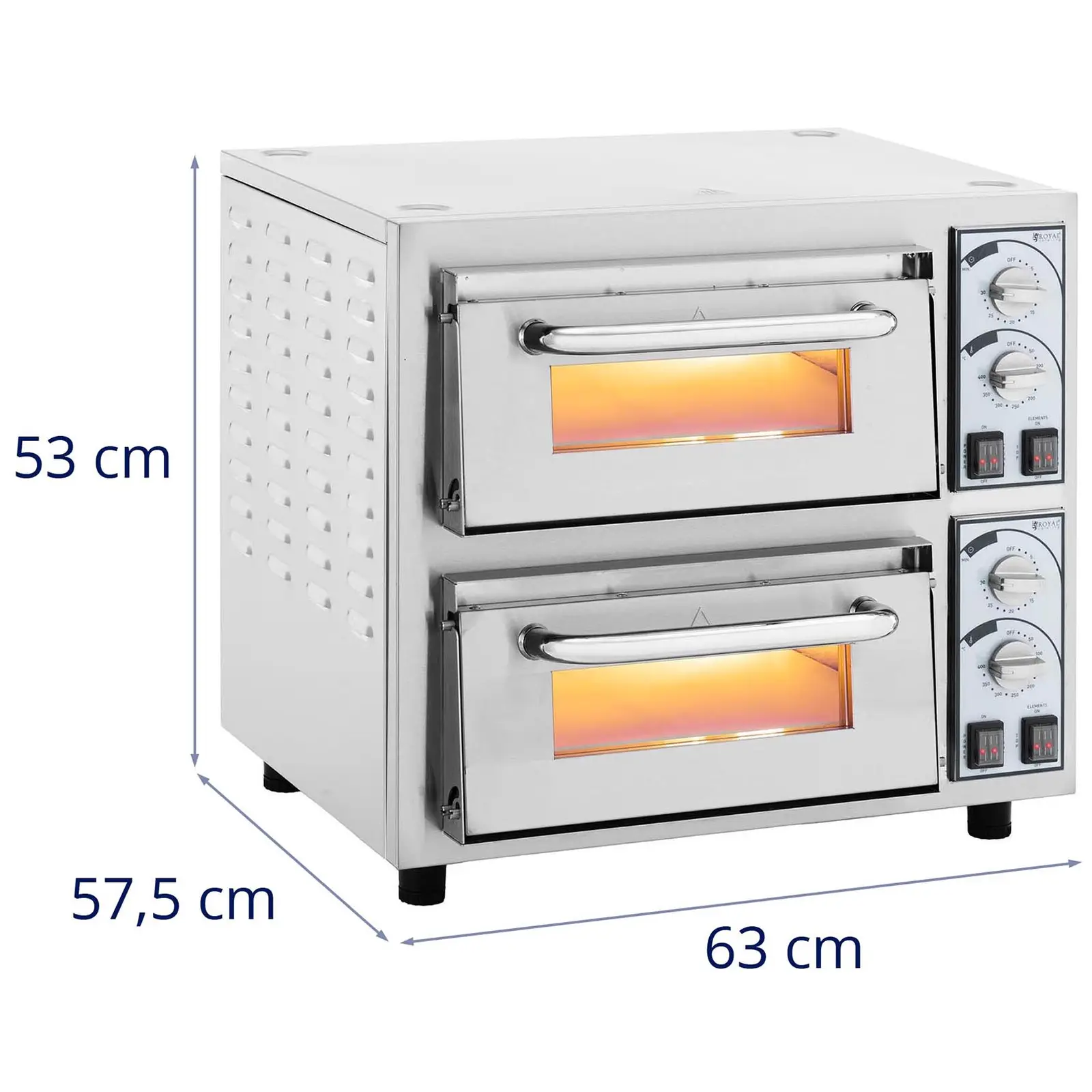 Pizzaovn - 2 kammer - 4750 W - Ø 40 cm - ildfast stein - Royal Catering