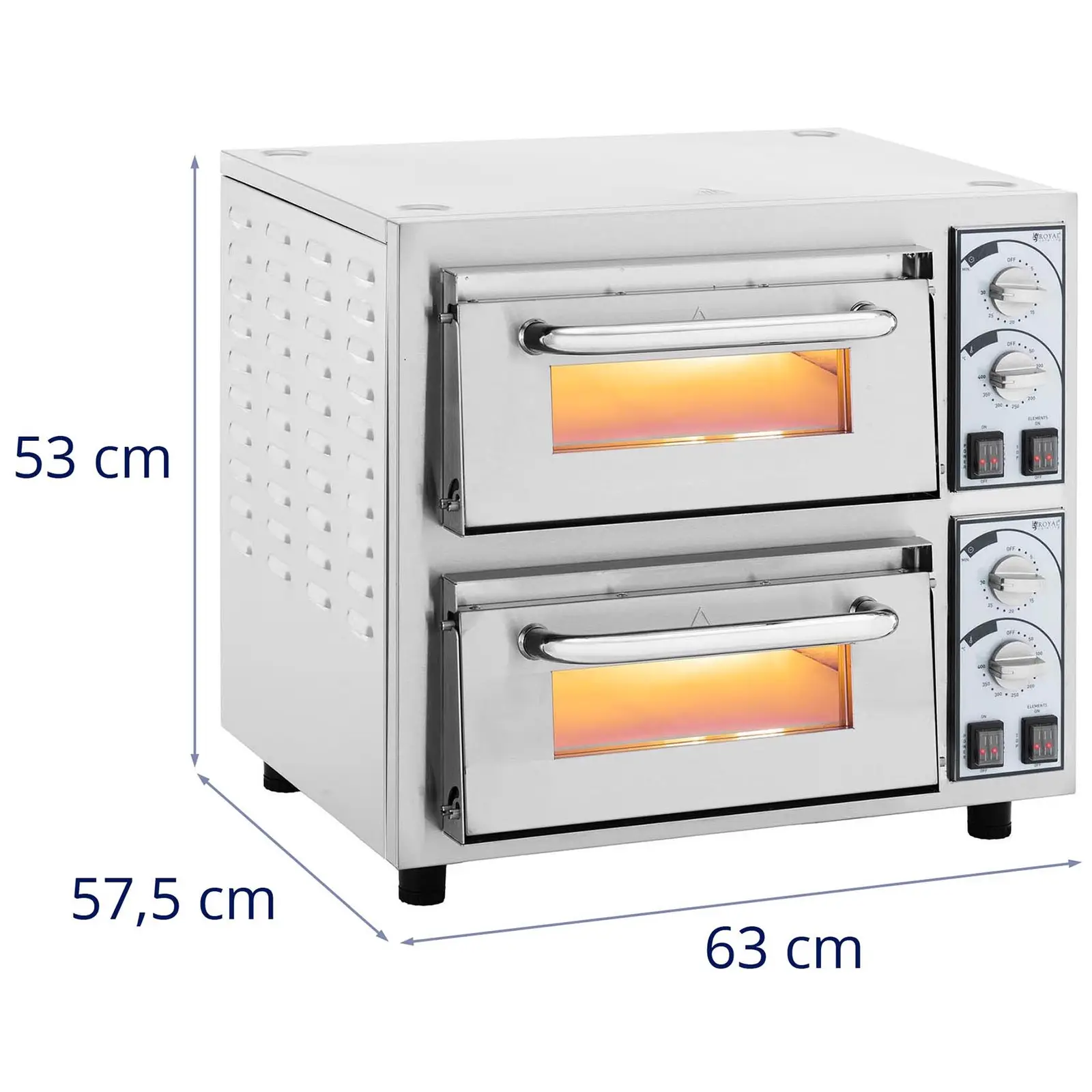 Pec na pizzu - 2 komory - 4 750 W - Ø 40 cm - žáruvzdorný kámen - Royal Catering