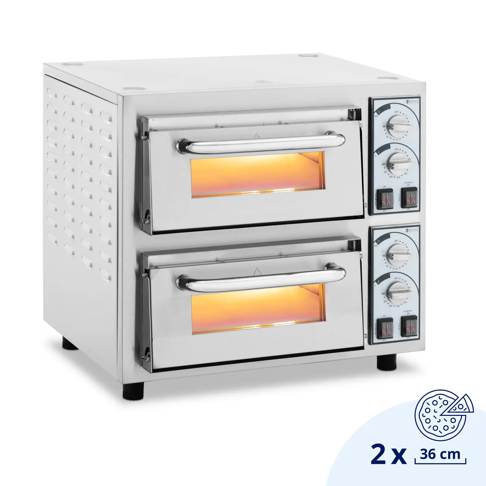 Forno de pizza - 2 compartimentos - 4400 W - Ø35 cm - pedra refractária - Royal Catering