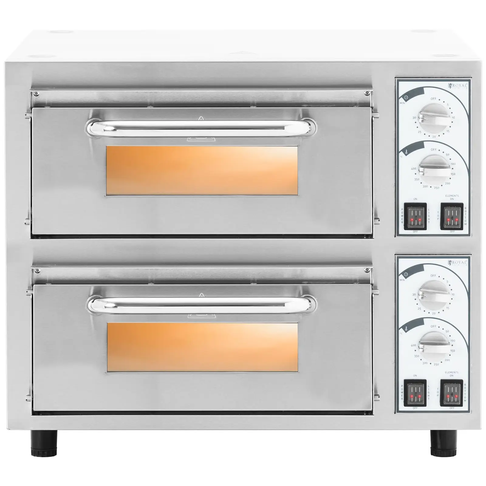 Pec na pizzu - 2 komory - 4 400 W - Ø 35 cm - žáruvzdorný kámen - Royal Catering (Materiál: Ušlechtilá ocel)
