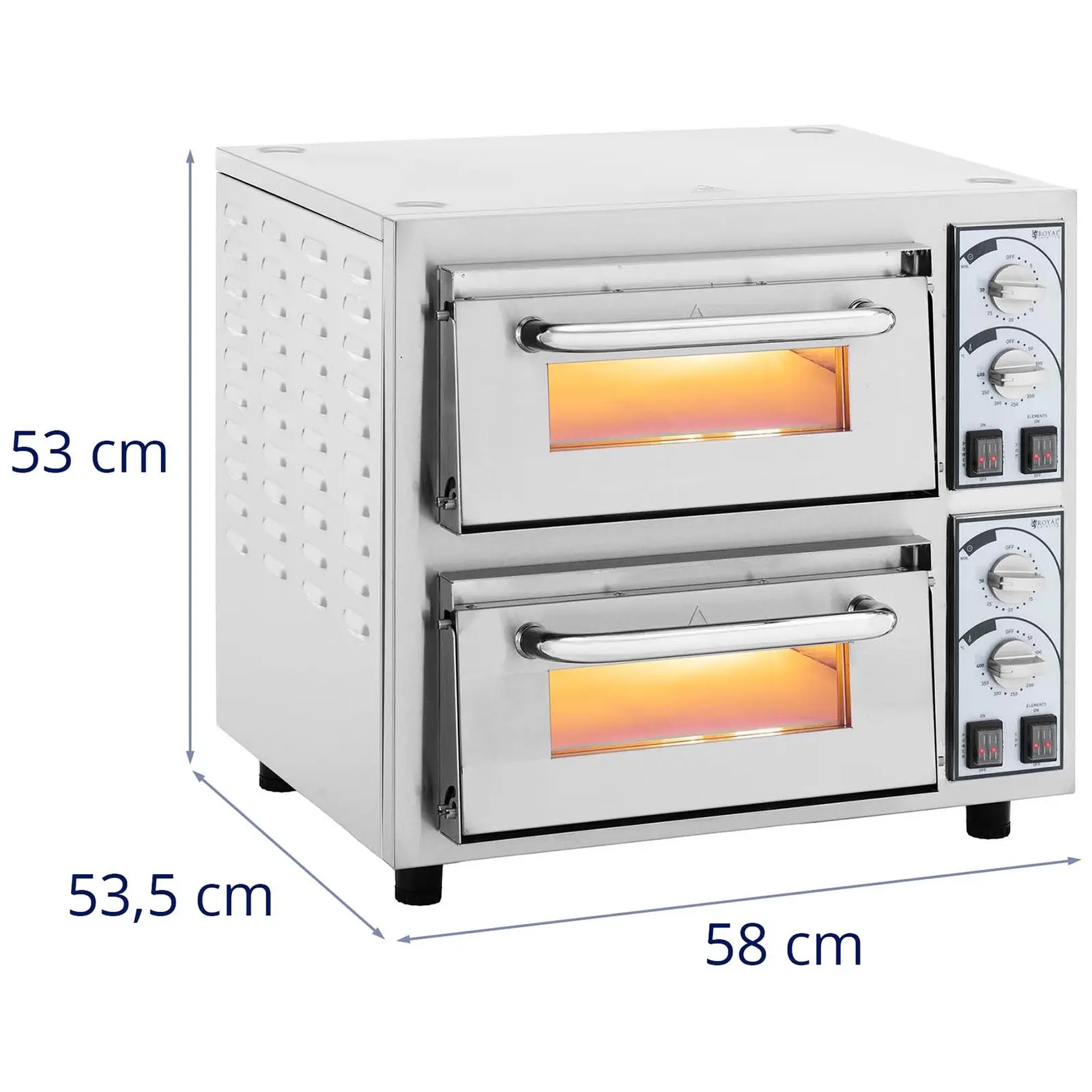 Forno de pizza - 2 compartimentos - 4400 W - Ø35 cm - pedra refractária - Royal Catering