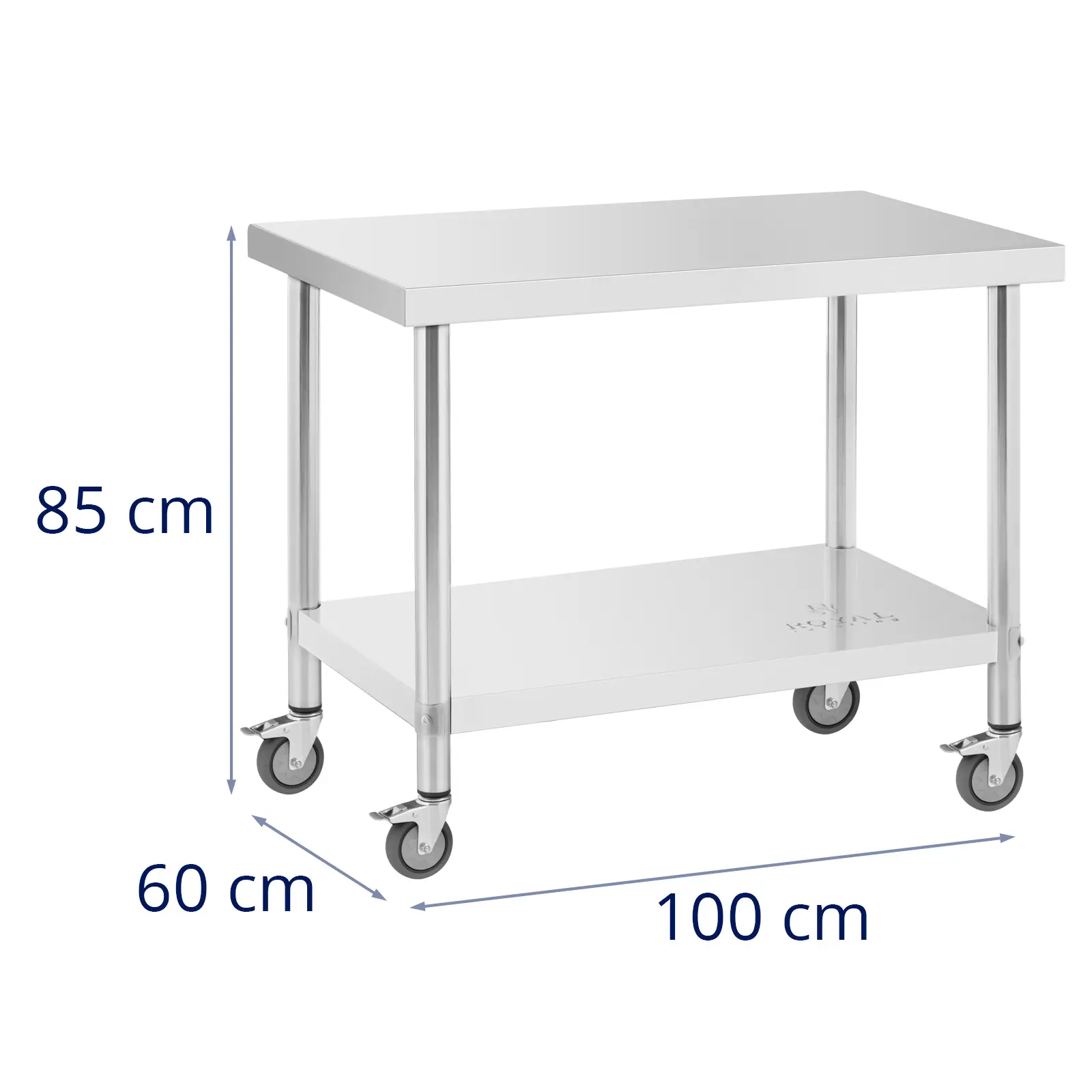 Edelstahltisch mit Rollen - PREMIUM - 60 x 100 cm - 155 kg - Royal Catering - 4
