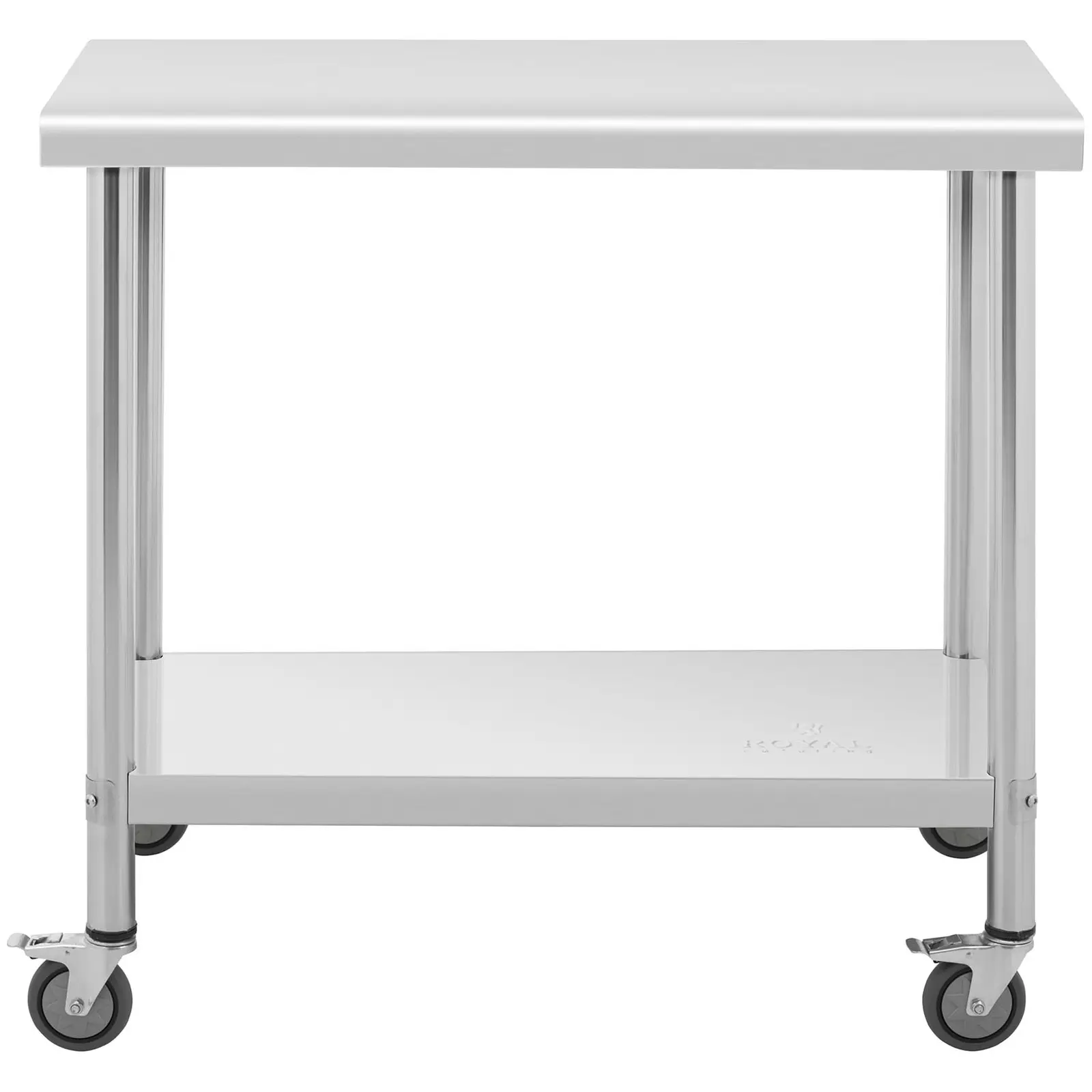 Stůl z ušlechtilé oceli s kolečky - PREMIUM - 70 x 100 cm - 155 kg - Royal Catering (Počet polic: 2)