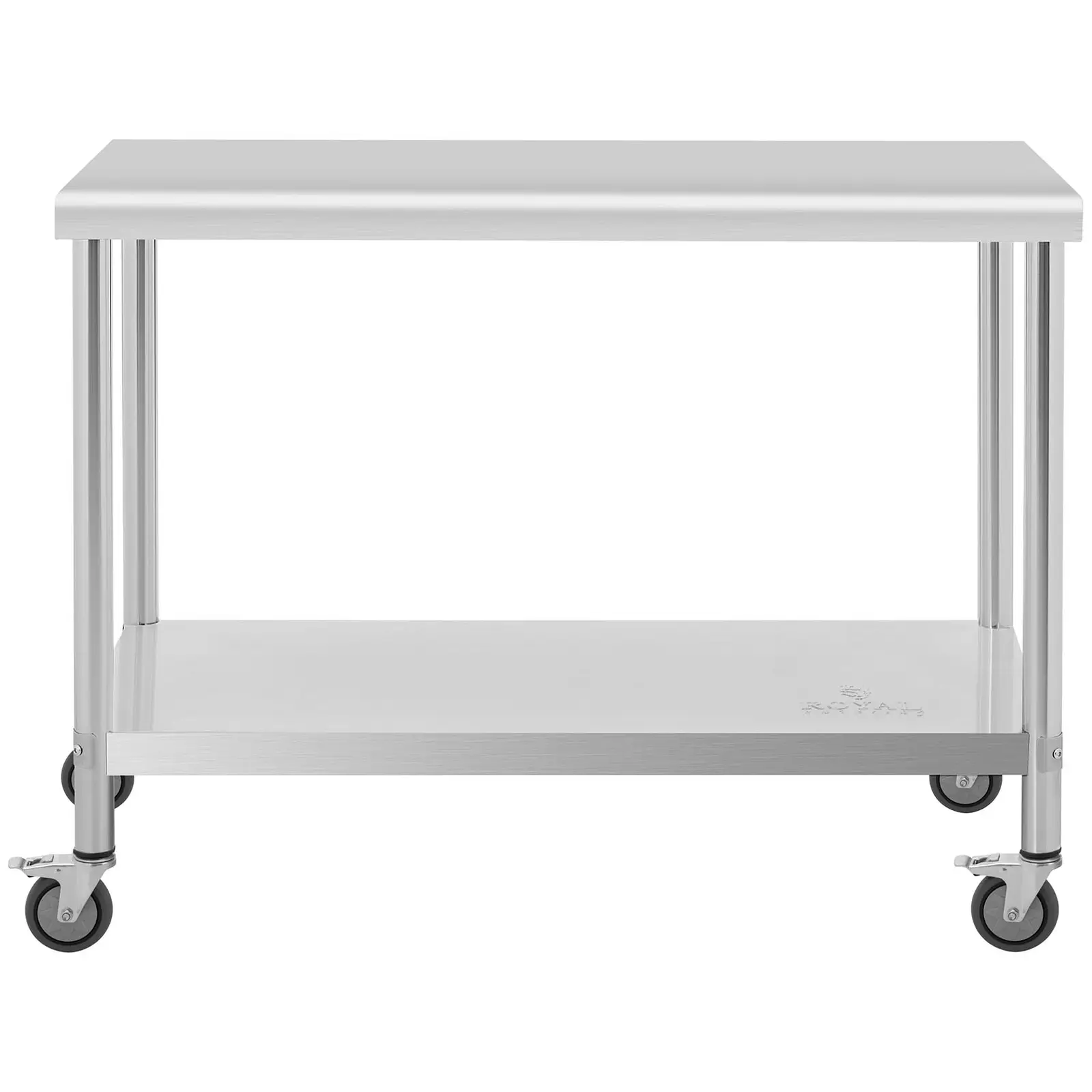 Stůl z ušlechtilé oceli s kolečky - PREMIUM - 60 x 120 cm - 158 kg - Royal Catering (Počet polic: 2)