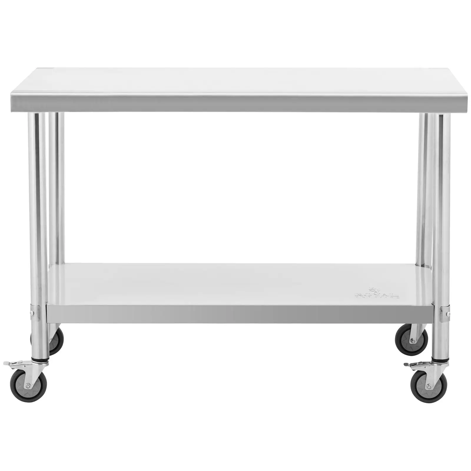 Stůl z ušlechtilé oceli s kolečky - PREMIUM - 70 x 120 cm - 158 kg - Royal Catering (Celková kapacita: 158 kg)