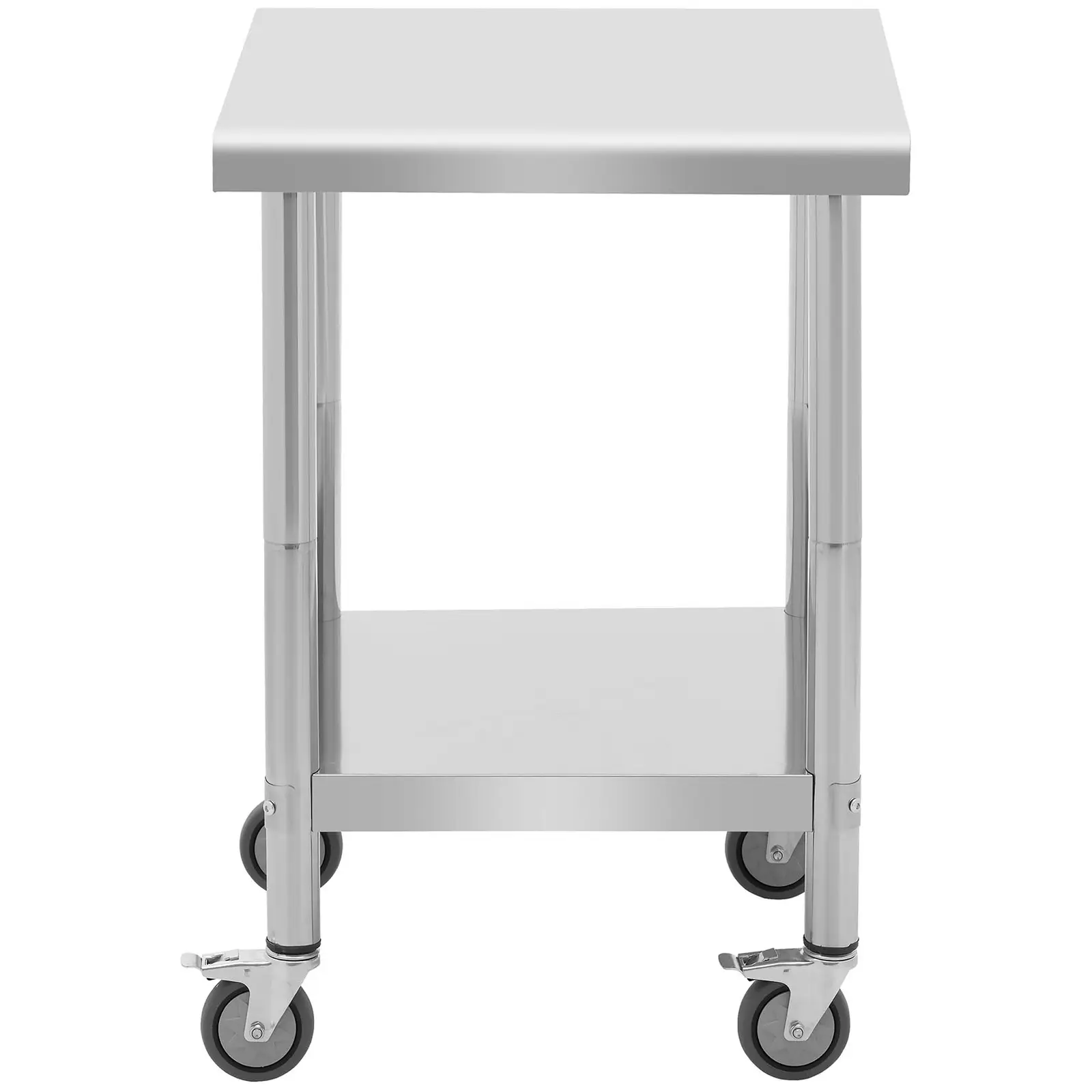 Stůl z ušlechtilé oceli s kolečky - PREMIUM - 60 x 60 cm - 120 kg - Royal Catering (Celková kapacita: 120 kg)