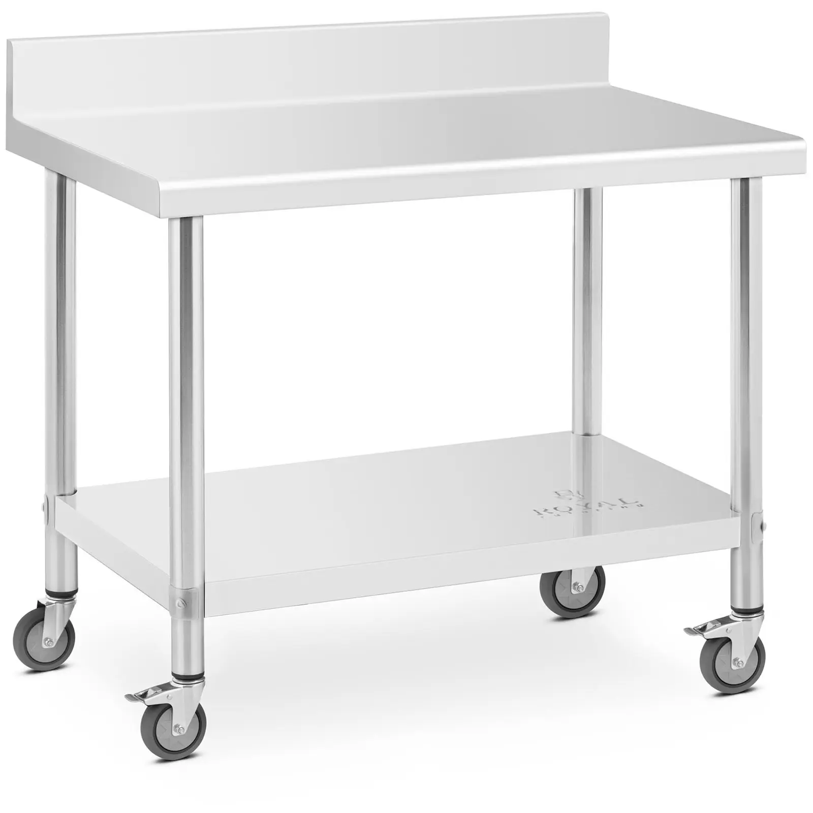 Edelstahltisch mit Rollen - PREMIUM - 60 x 100 cm - 155 kg - Aufkantung - Royal Catering