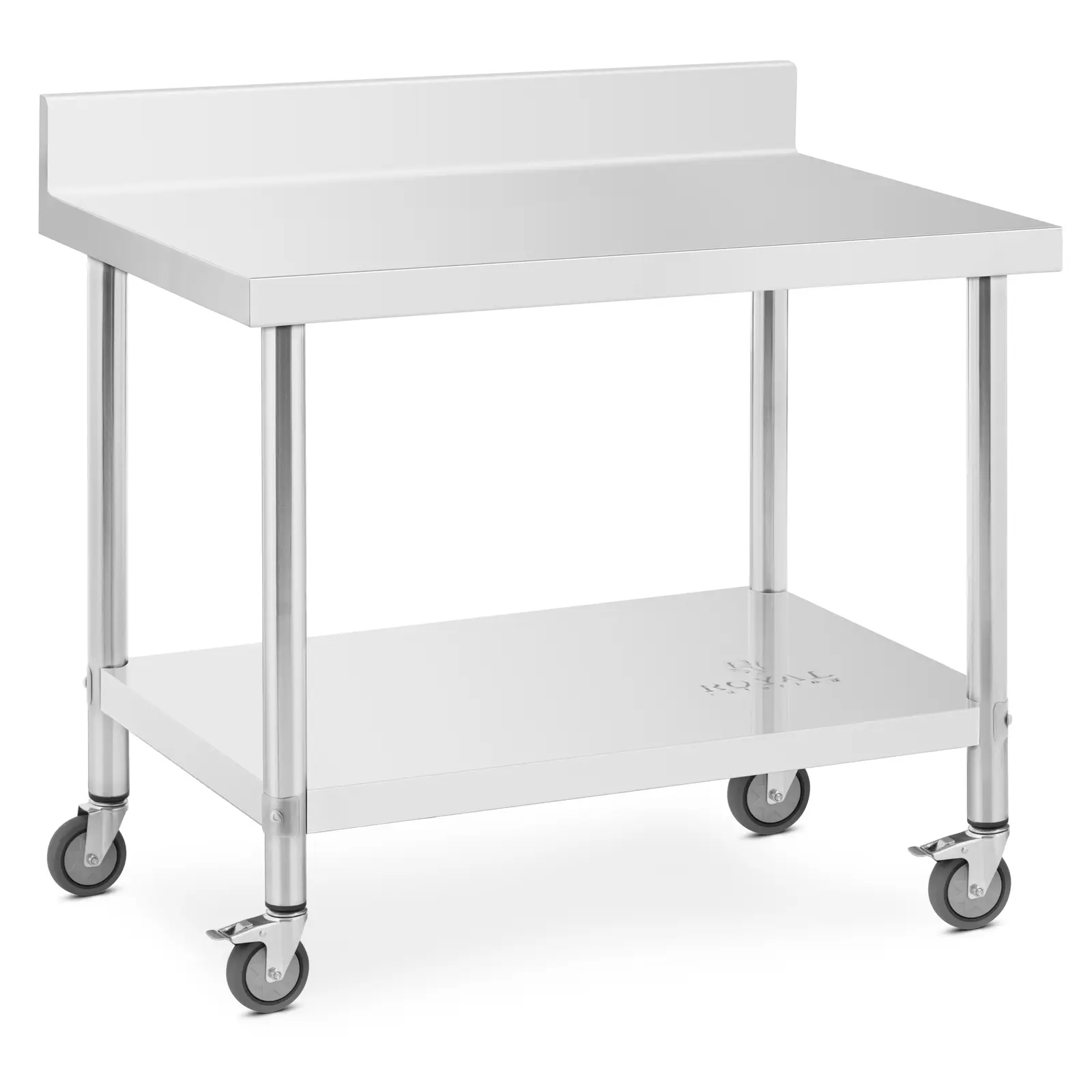 Работна маса на колелца - 70 x 100 см - с гръб - товароносимост 155 кг - Royal Catering - Изображение на продукта