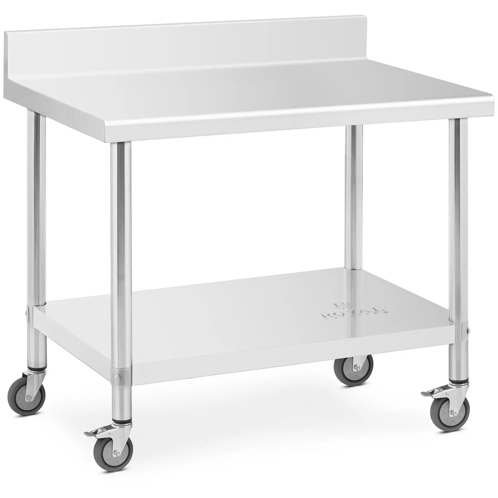 B-zboží Stůl z ušlechtilé oceli s kolečky - PREMIUM - 70 x 100 cm - 155 kg - lemování - Royal Catering