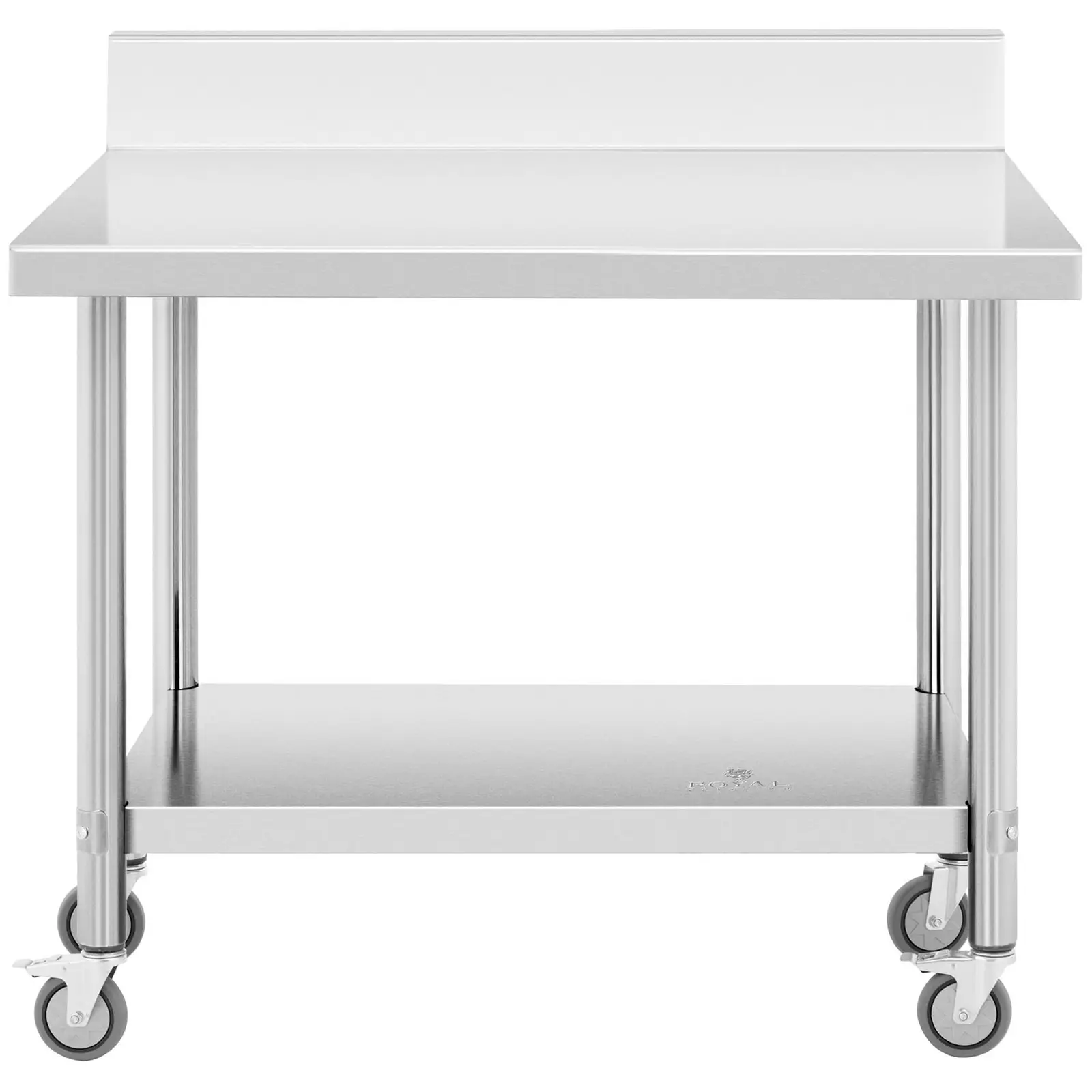 B-zboží Stůl z ušlechtilé oceli s kolečky - PREMIUM - 70 x 100 cm - 155 kg - lemování - Royal Catering (Celková kapacita: 155 kg)