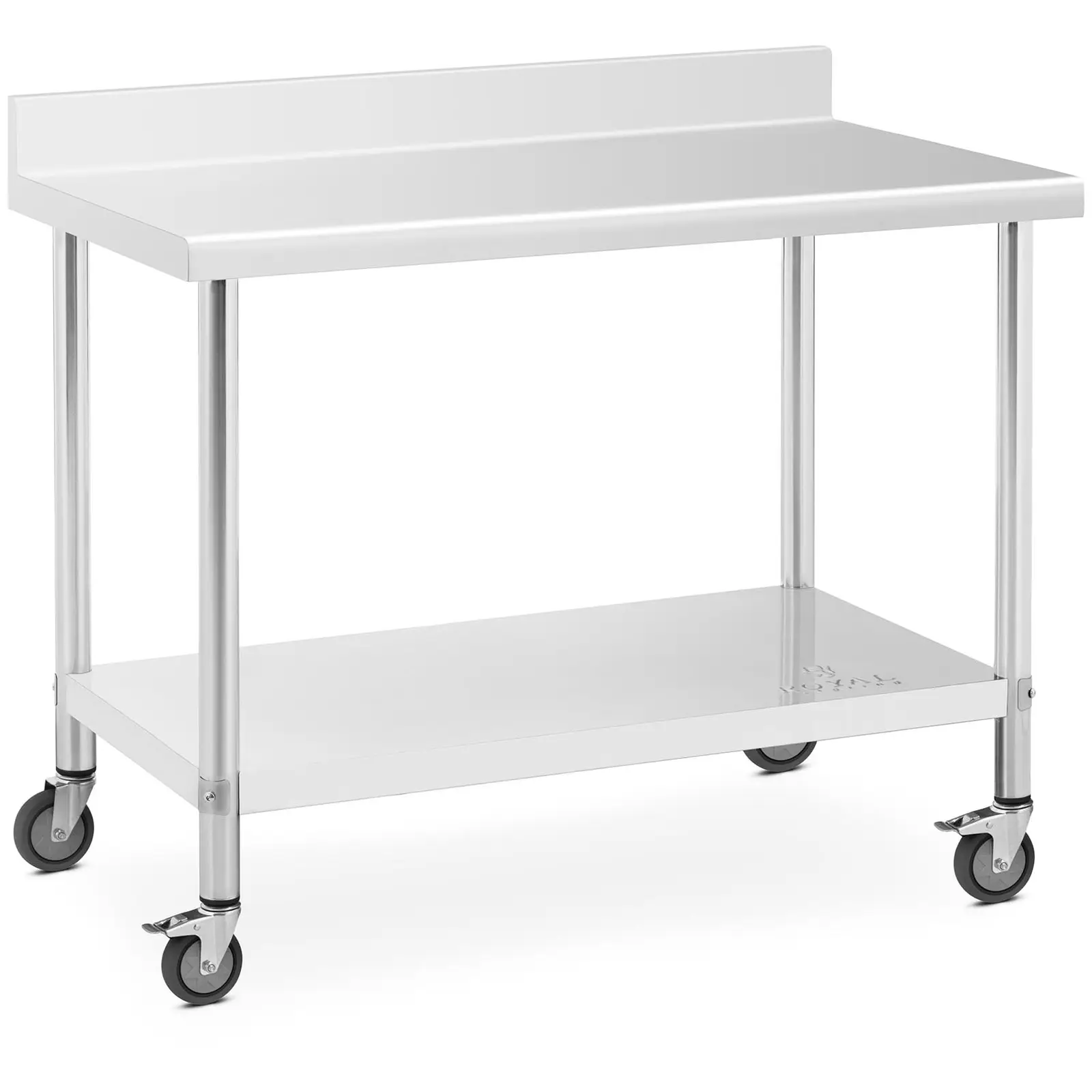 Roestvrijstalen tafel met wielen - 60 x 120 cm - opstand - 158 kg draagvermogen - Royal Catering