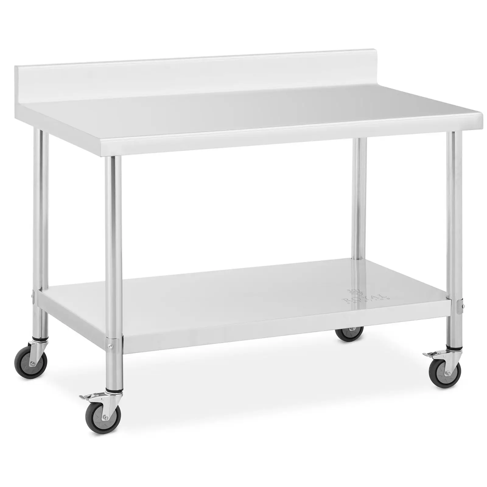 Wheeled work bench - 70 x 120 cm - Backsplash - 158 kg load capacity - Royal Catering