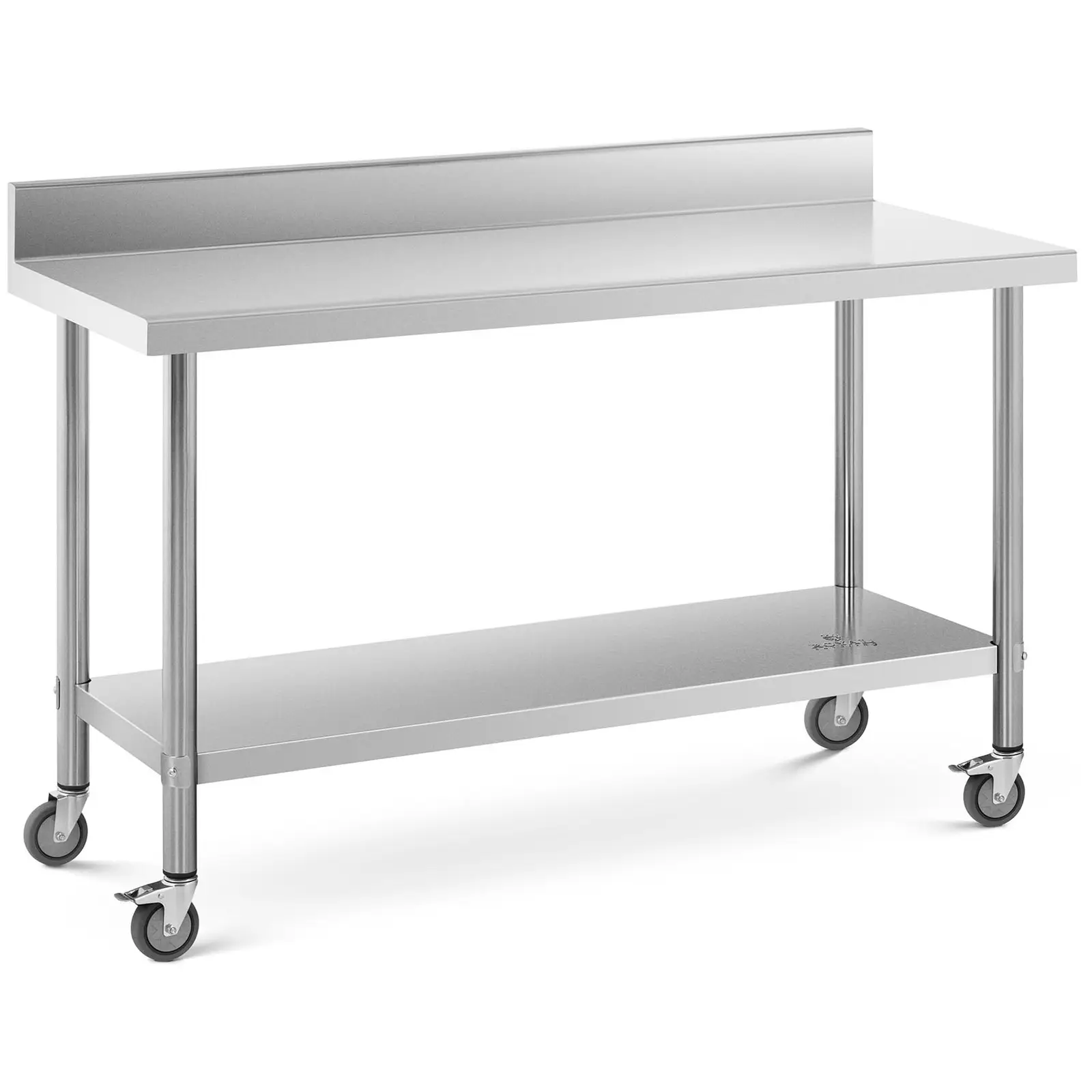 Edelstahltisch mit Rollen - 60 x 150 cm - Aufkantung - 160 kg Tragkraft - Royal Catering