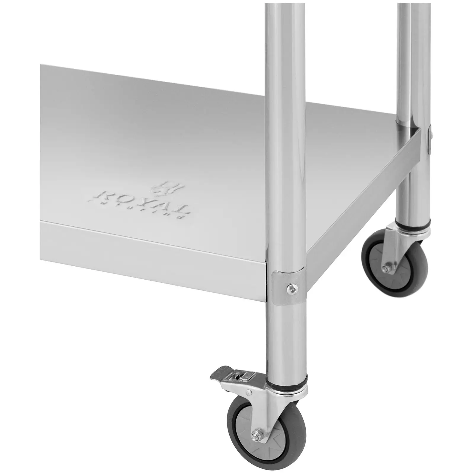 B-varer Arbeidsbenk på hjul - PREMIUM - 60 x 150 cm - 160 kg - bakkant - Royal Catering (Bæreevne, samlet: 160 kg)