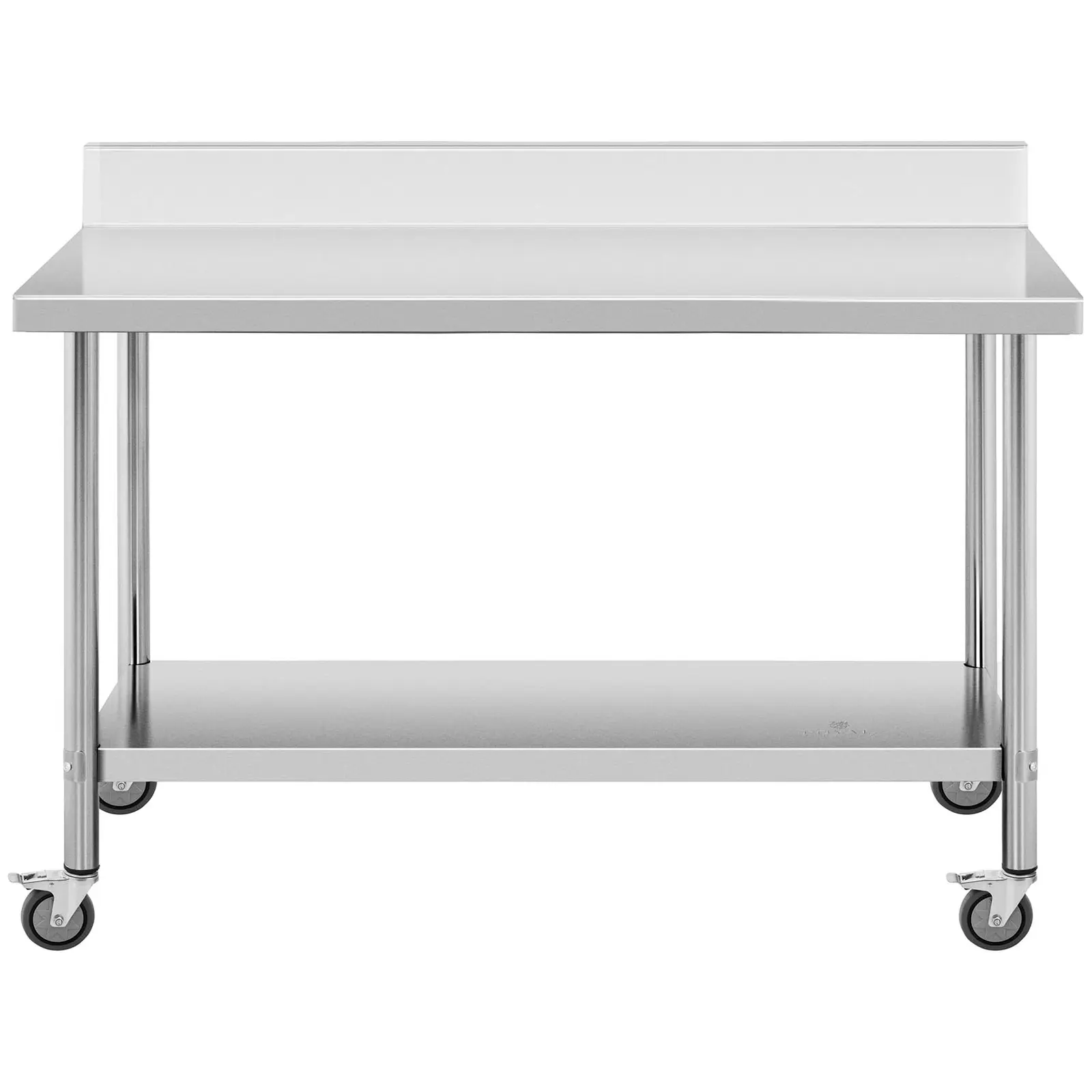 B-varer Arbeidsbenk på hjul - PREMIUM - 60 x 150 cm - 160 kg - bakkant - Royal Catering (Bæreevne, nedre hylle: 70 kg)