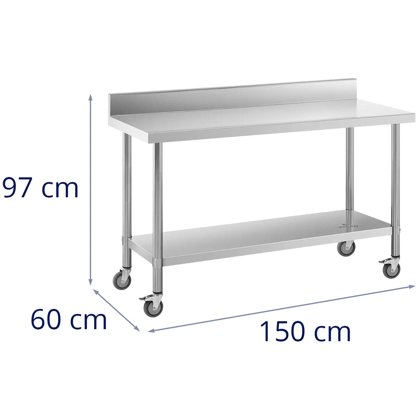 Stůl z ušlechtilé oceli s kolečky - 60 x 150 cm - lemování - nosnost 160 kg - Royal Catering