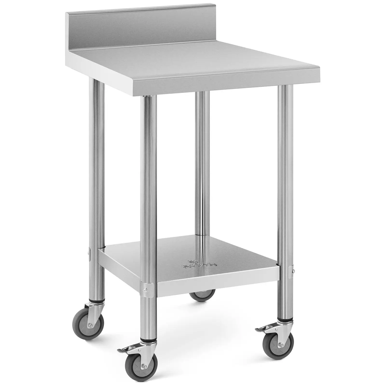 Arbeidsbenk med hjul - 60 x 60 cm - bakkant - 120 kg bæreevne - Royal Catering