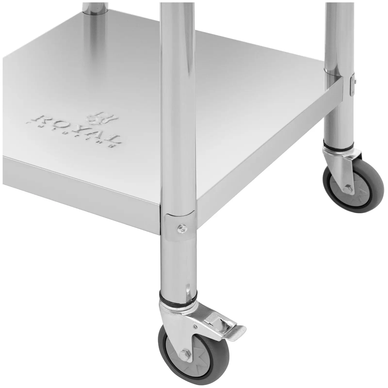 Edelstahltisch mit Rollen - PREMIUM - 60 x 60 cm - 120 kg - Aufkantung - Royal Catering (Gesamtaufnahmekapazität: 120 kg)