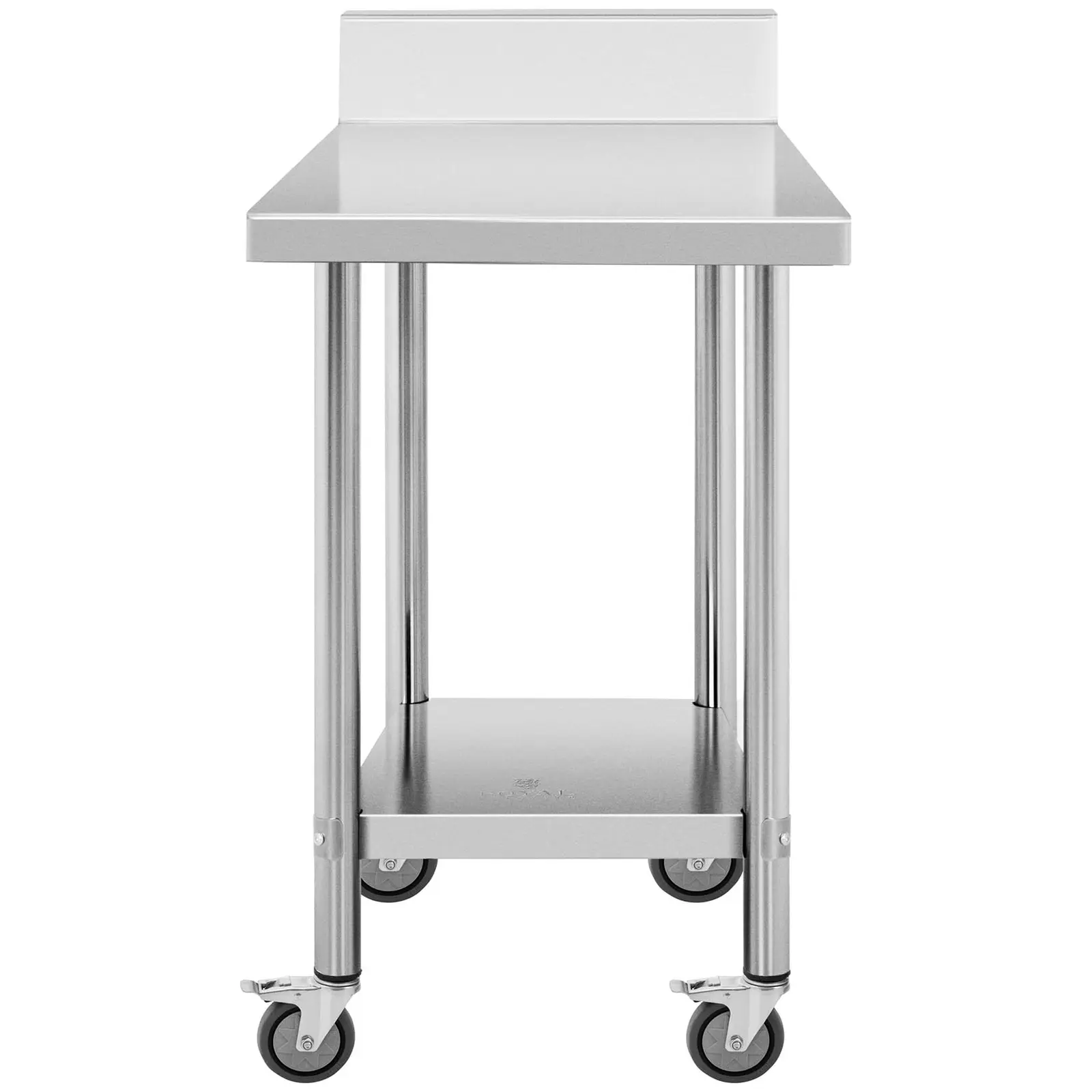 Edelstahltisch mit Rollen - PREMIUM - 60 x 60 cm - 120 kg - Aufkantung - Royal Catering (Belastbarkeit untere Ablage max.: 50 kg)