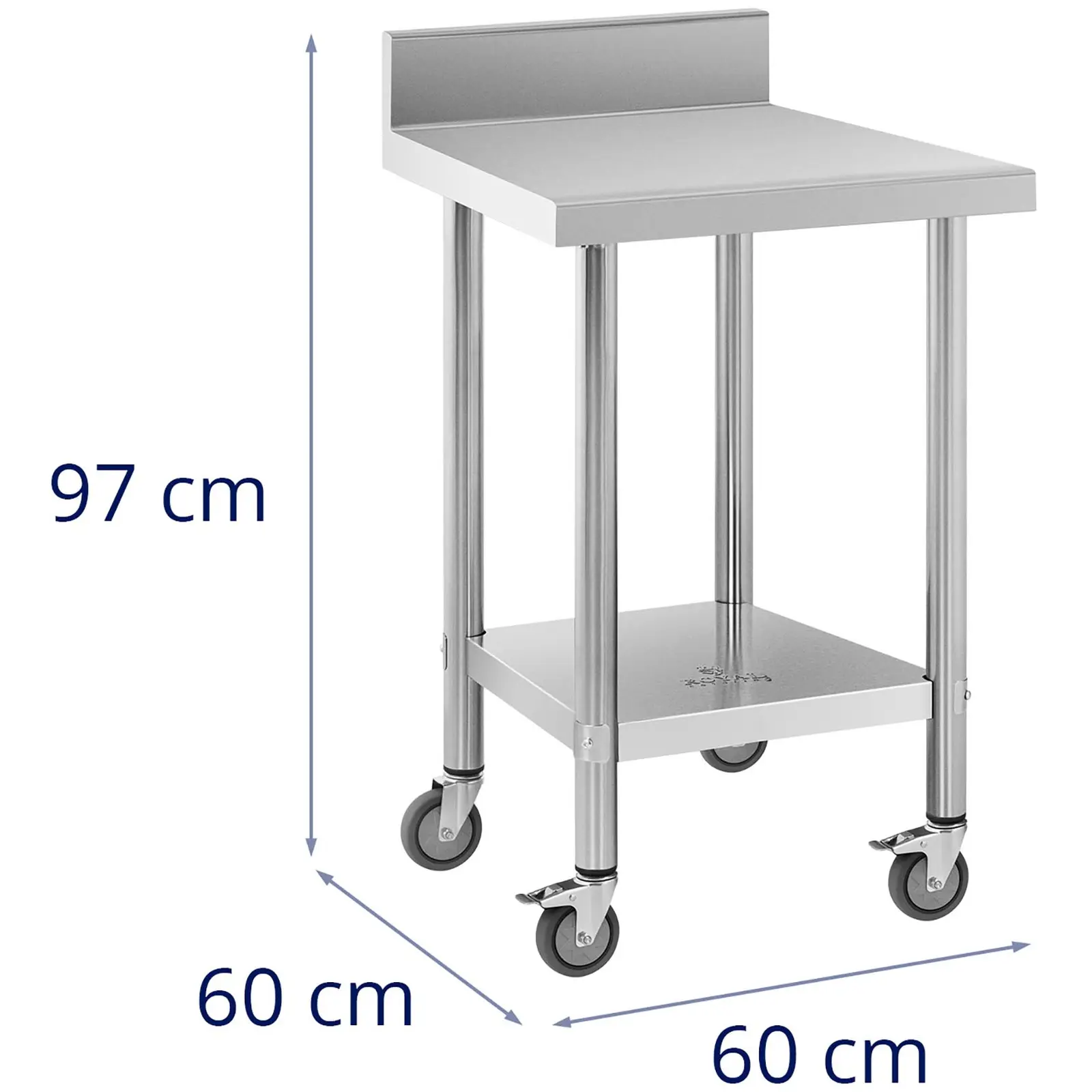 Arbeidsbenk med hjul - 60 x 60 cm - bakkant - 120 kg bæreevne - Royal Catering