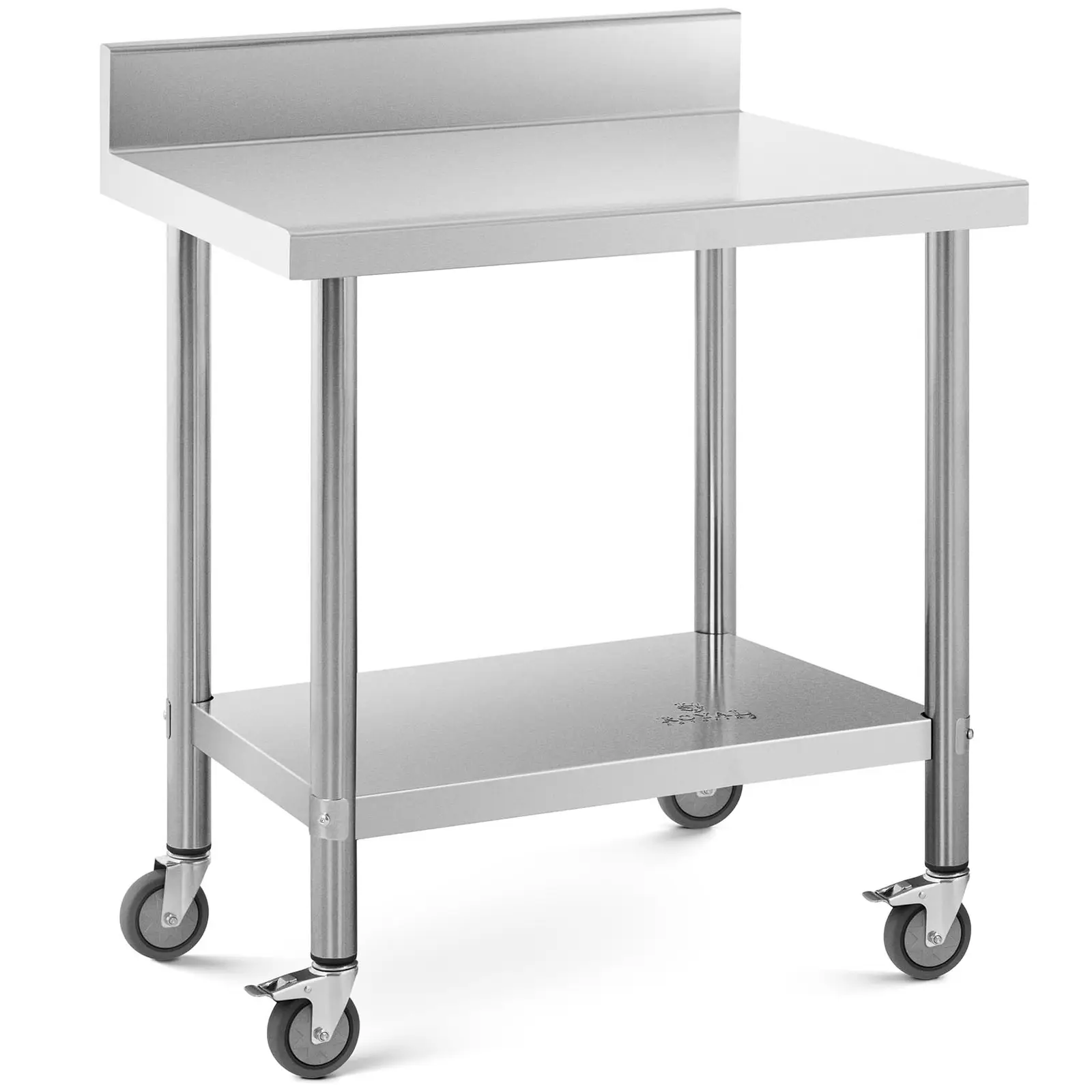 Stůl z ušlechtilé oceli s kolečky - PREMIUM - 60 x 80 cm - 135 kg - lemování - Royal Catering