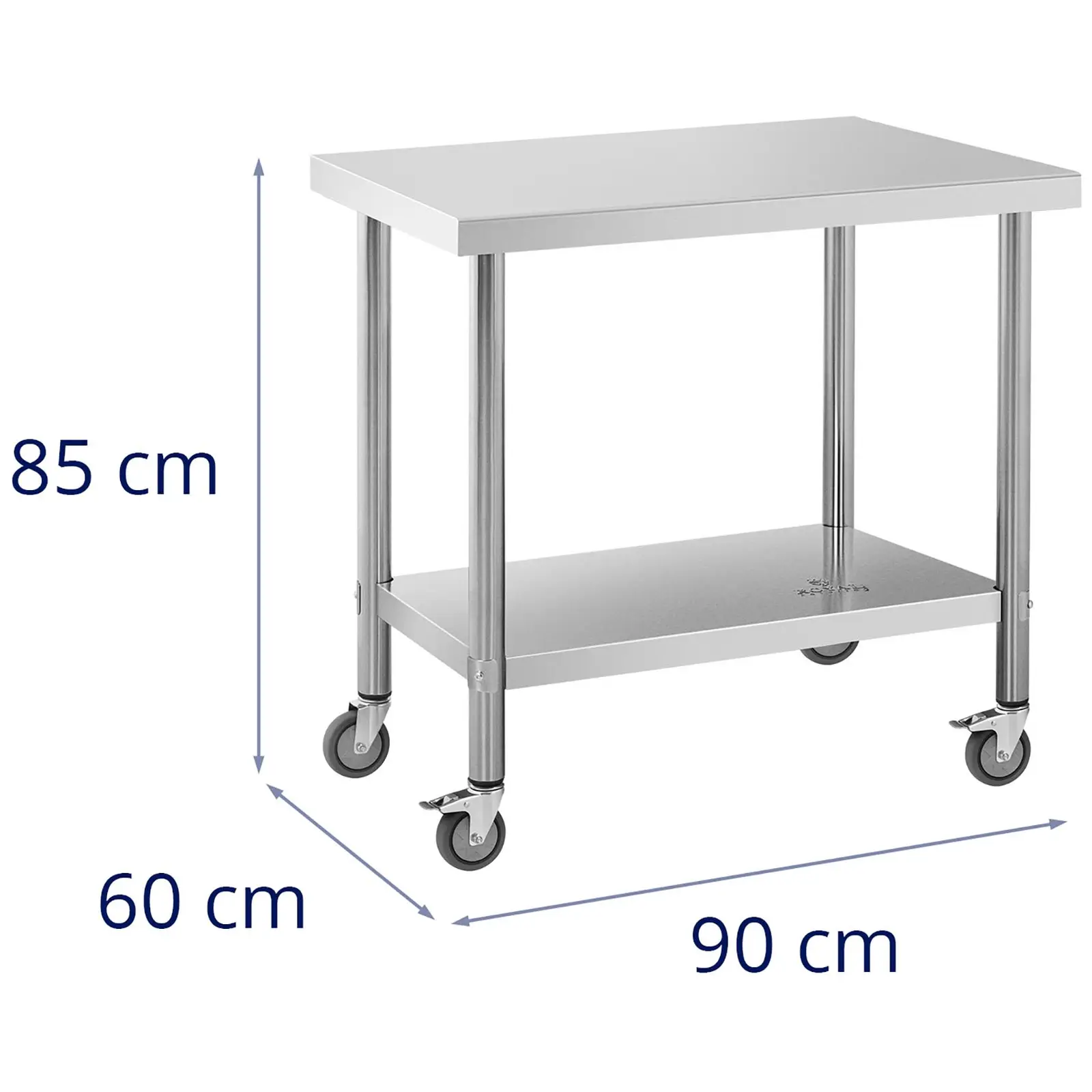 Stůl z ušlechtilé oceli s kolečky - PREMIUM - 60 x 90 cm - 145 kg - Royal Catering