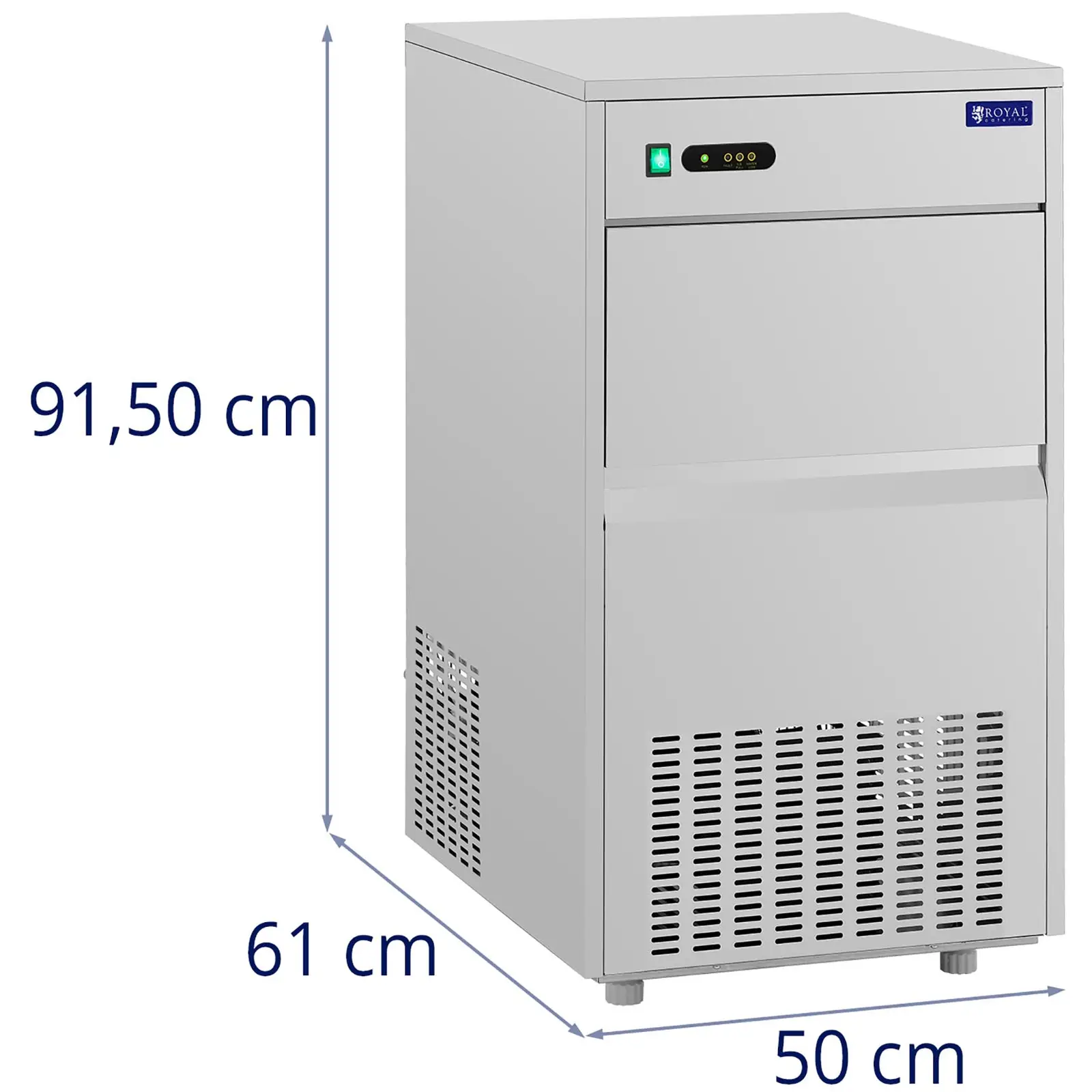Výrobník ledu - 50 kg/24 h - kapacita 25 kg - 350 W - ušlechtilá ocel - Royal Catering (Emitovaný hluk: 62 dB)