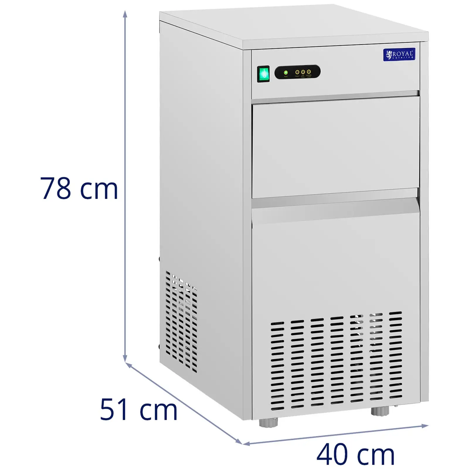 Produtos recondicionados Máquina de fazer gelo - 30 kg/24 h - capacidade 7 kg - 240 W - aço inoxidável - Royal Catering