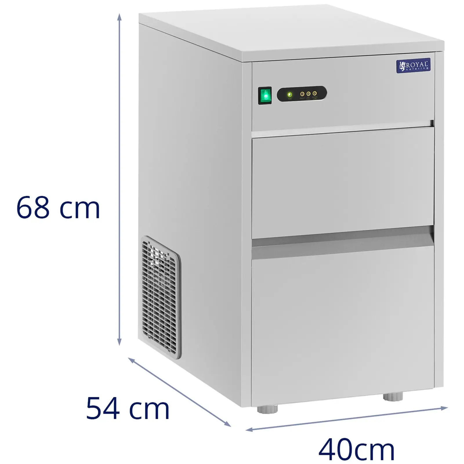 Výrobník ledu - 25 kg/24 h - kapacita 7 kg - 220 W - ušlechtilá ocel - Royal Catering (Emitovaný hluk: 55 dB)