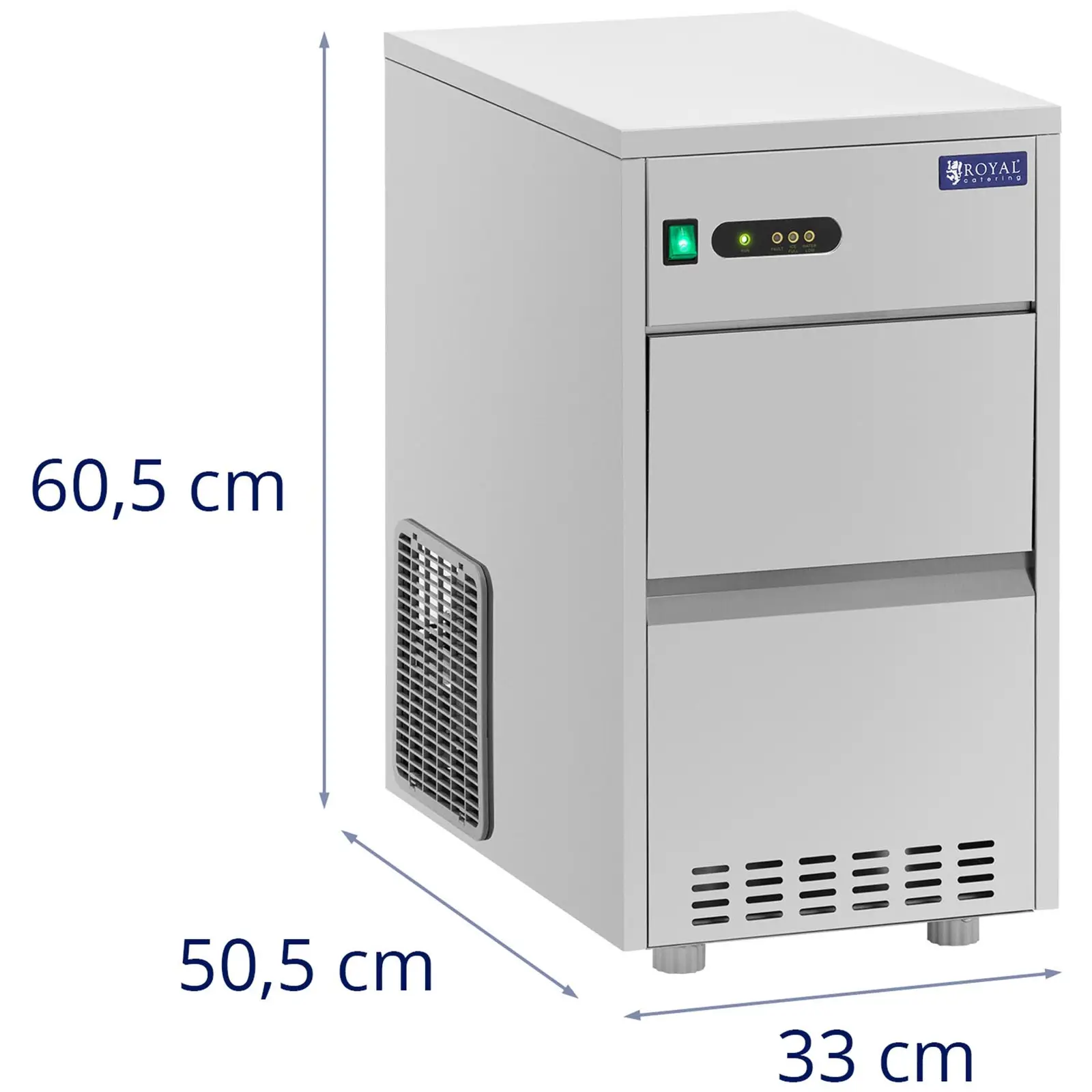 Machine à glaçons - 20 kg/24 h - Capacité de 5 kg - 165 W - acier inoxydable - Royal Catering (Bruit émis: 55 dB)