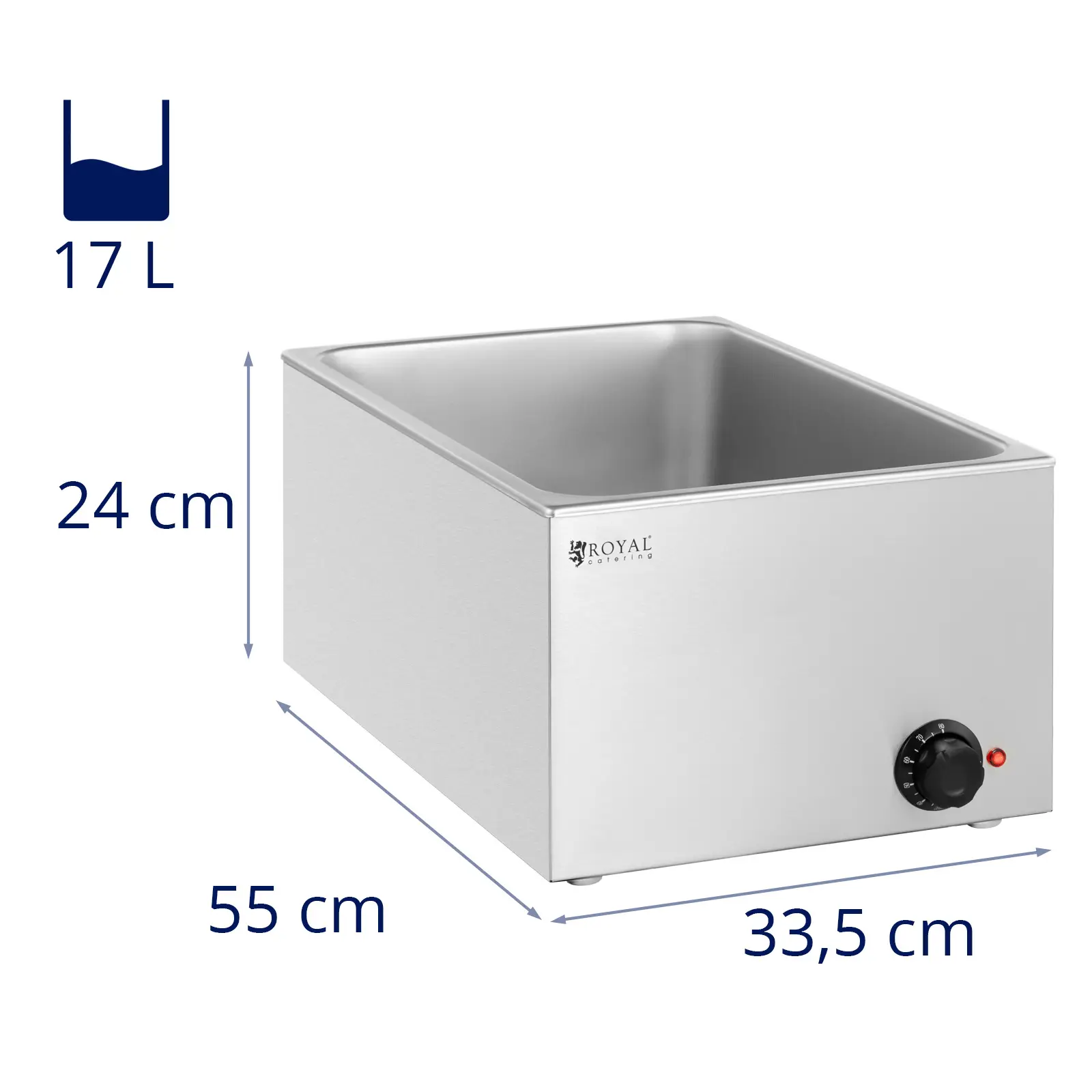 Bain Marie - 640 W - GN 1/1 - bez nádoby - Royal Catering (Halogenová lampa: Ne)