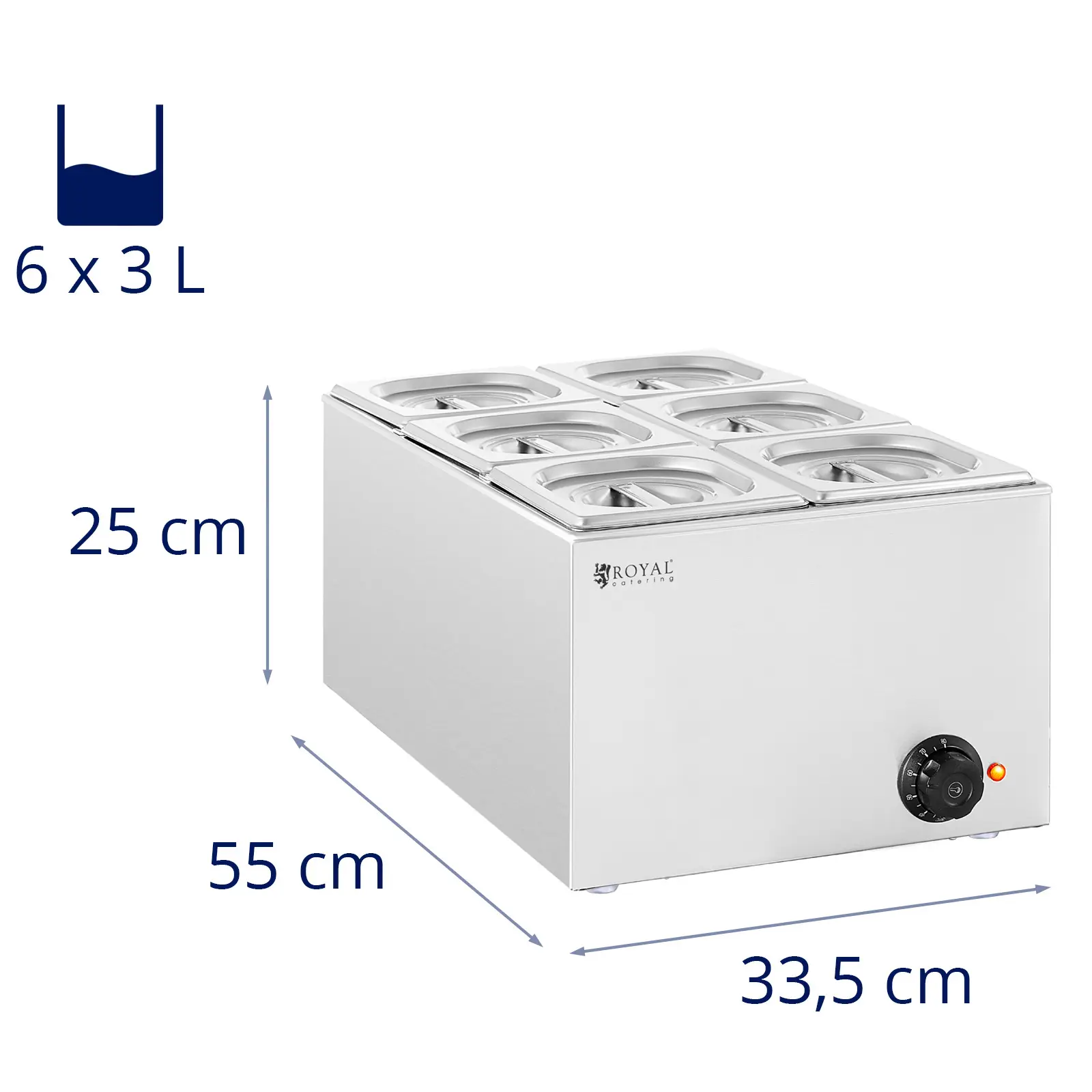 Bain Marie - 640 W - 6 x GN 1/6 - Royal Catering (Celkový objem: 18 l)