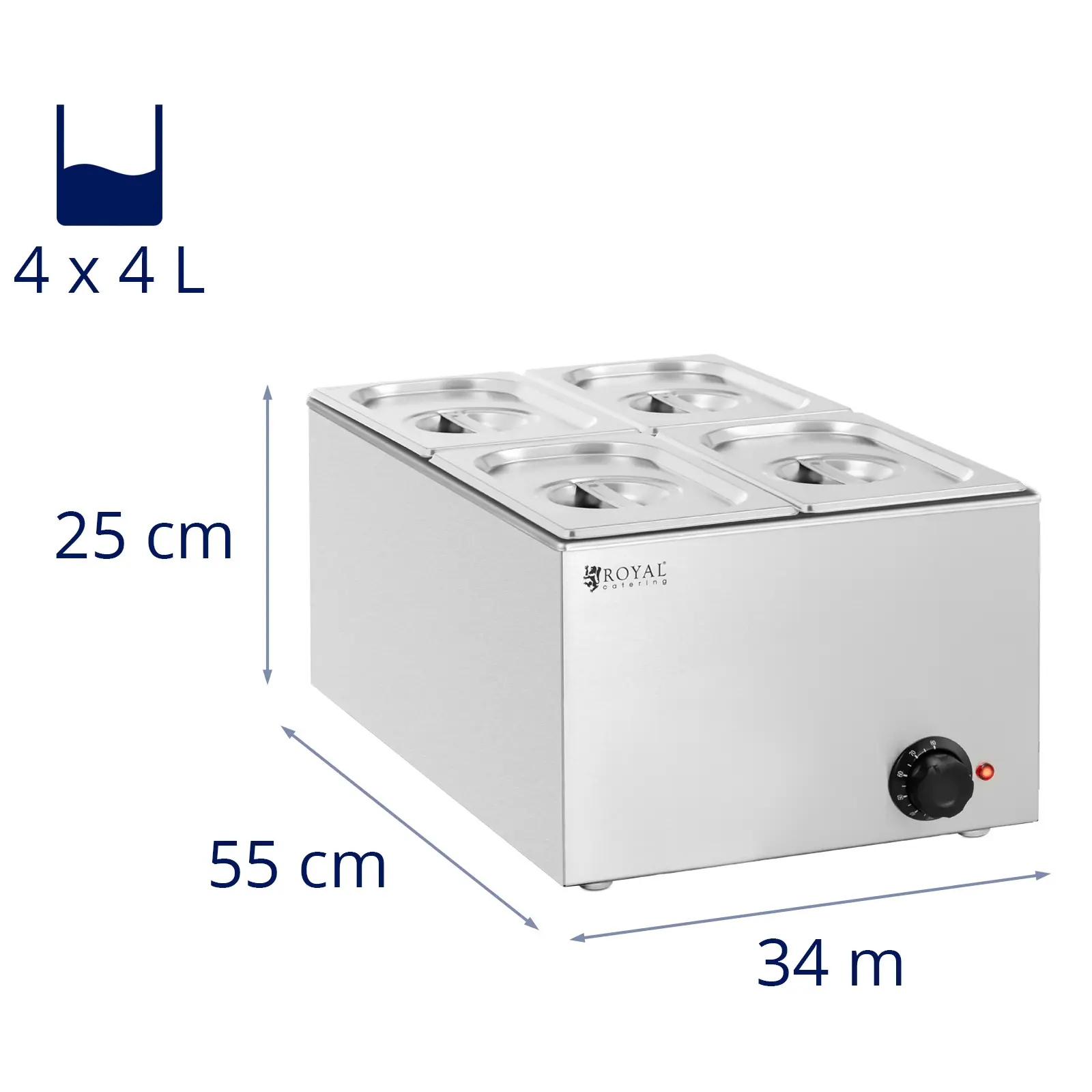 Bain Marie - 640 W - 4 x GN 1/4 - Royal Catering (Celkový objem: 16 l)