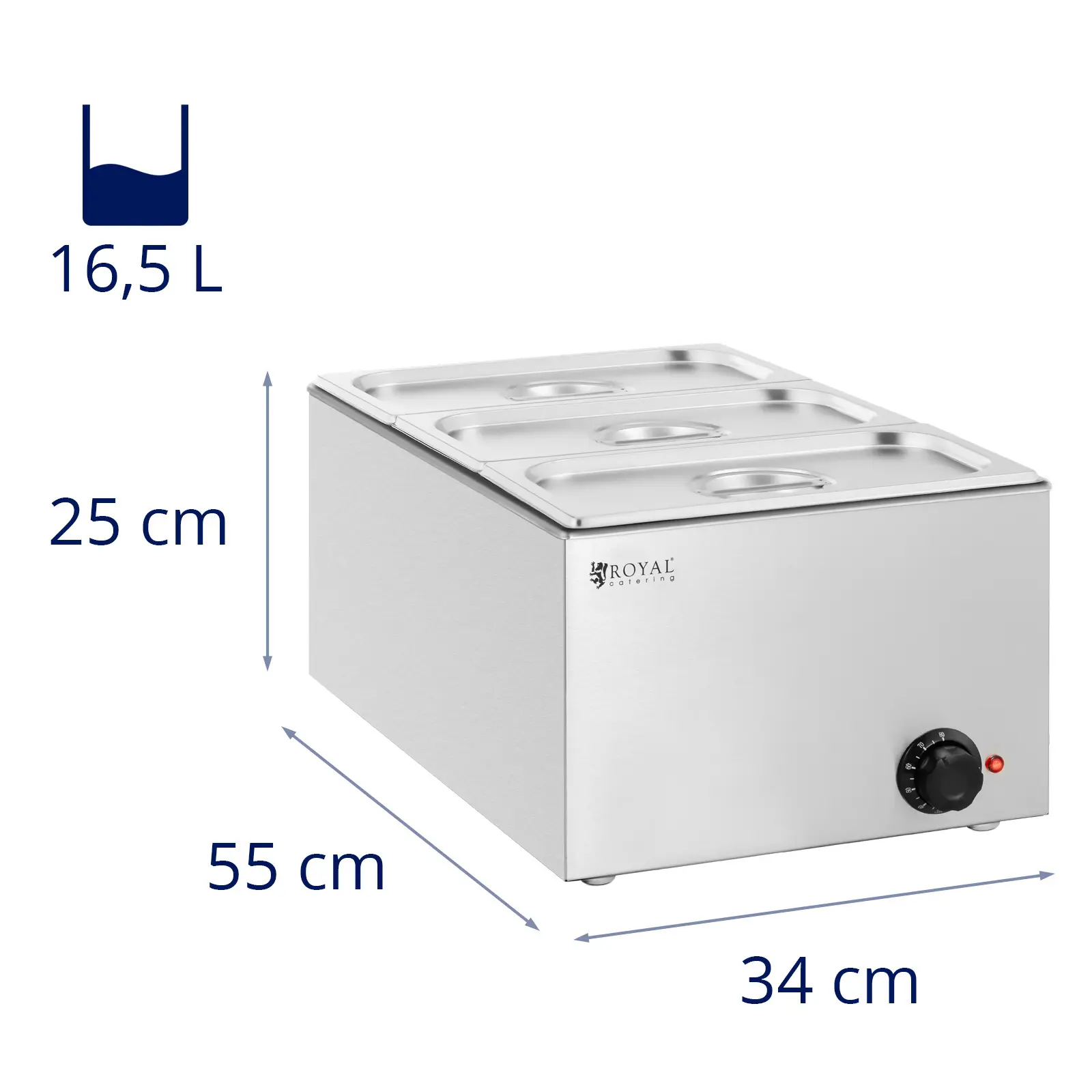 Bain Marie - 640 W - 3 x GN 1/3 - Royal Catering (Celkový objem: 16.5 l)