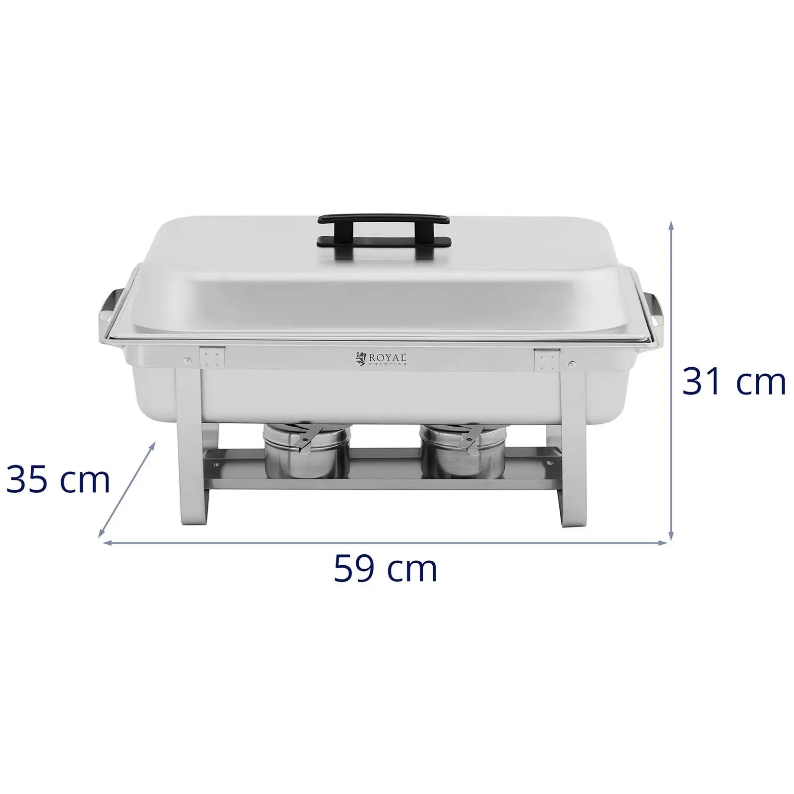 Chafing dish - GN 1/1 - 9 L - 2 Bränslebehållare - 500x300x60 mm - Royal Catering