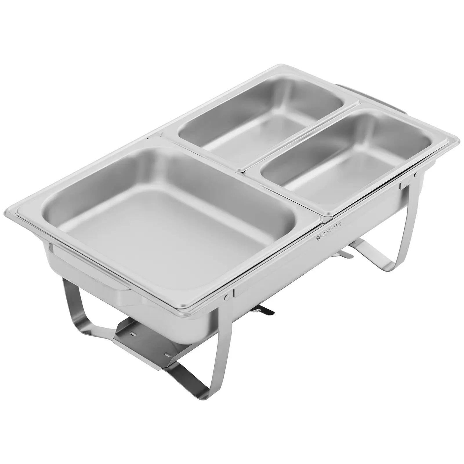Chafing Dish - GN 1/2 - 2 x GN 1/4 - 9 l - 2 nádoby na palivo - 295 x 235 x 60 / 240 x 135 x 65 mm - Royal Catering (Držáky paliva: Ano)
