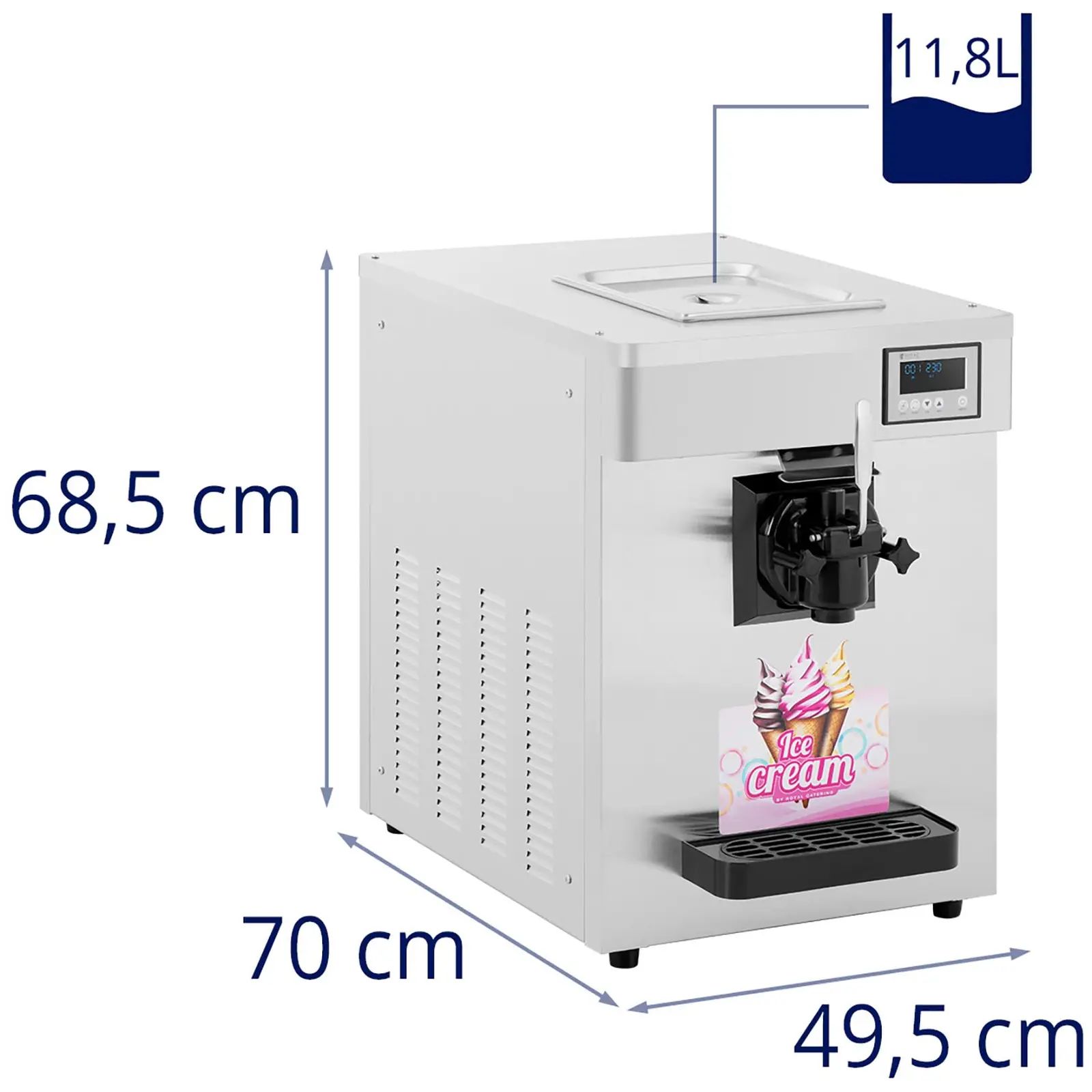 Stroj na točenou zmrzlinu - 7 l/h - 1150 W - LED - 1 druh - Royal Catering (Objem zmrzliny: 7 l/h)