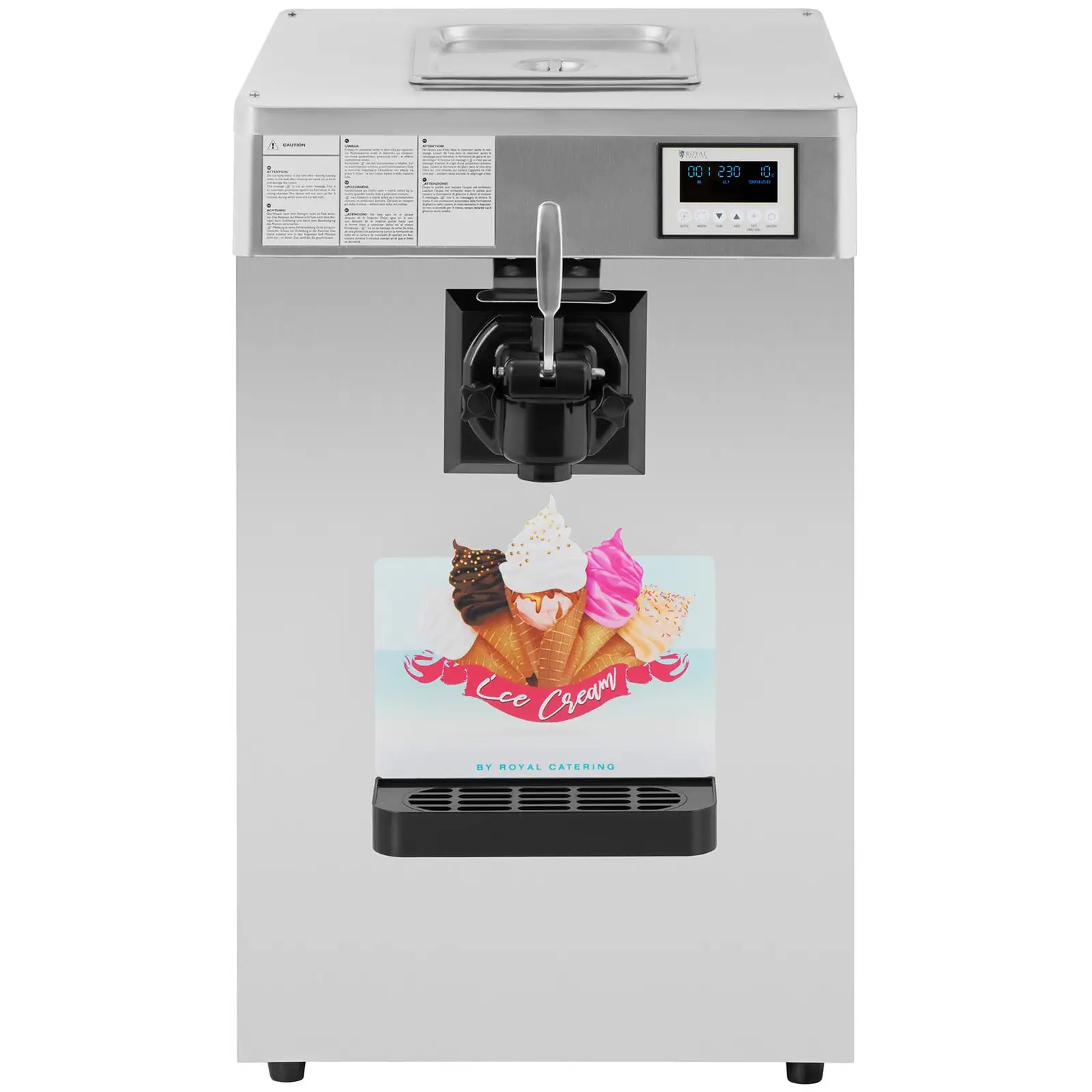 Stroj na točenou zmrzlinu - 1 150 W - 18 l/h - nádoba: 10 l - jednopákový - Royal Catering (Emitovaný hluk: 65 dB)