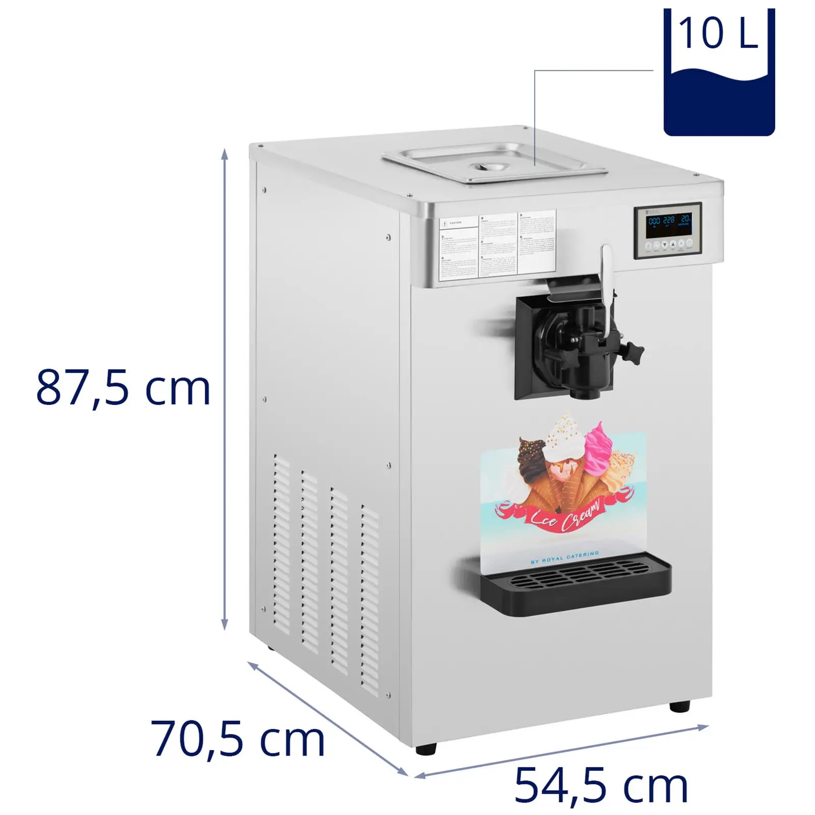 Stroj na točenou zmrzlinu - 1 150 W - 18 l/h - nádoba: 10 l - jednopákový - Royal Catering (Celkový objem: 11.8 l)