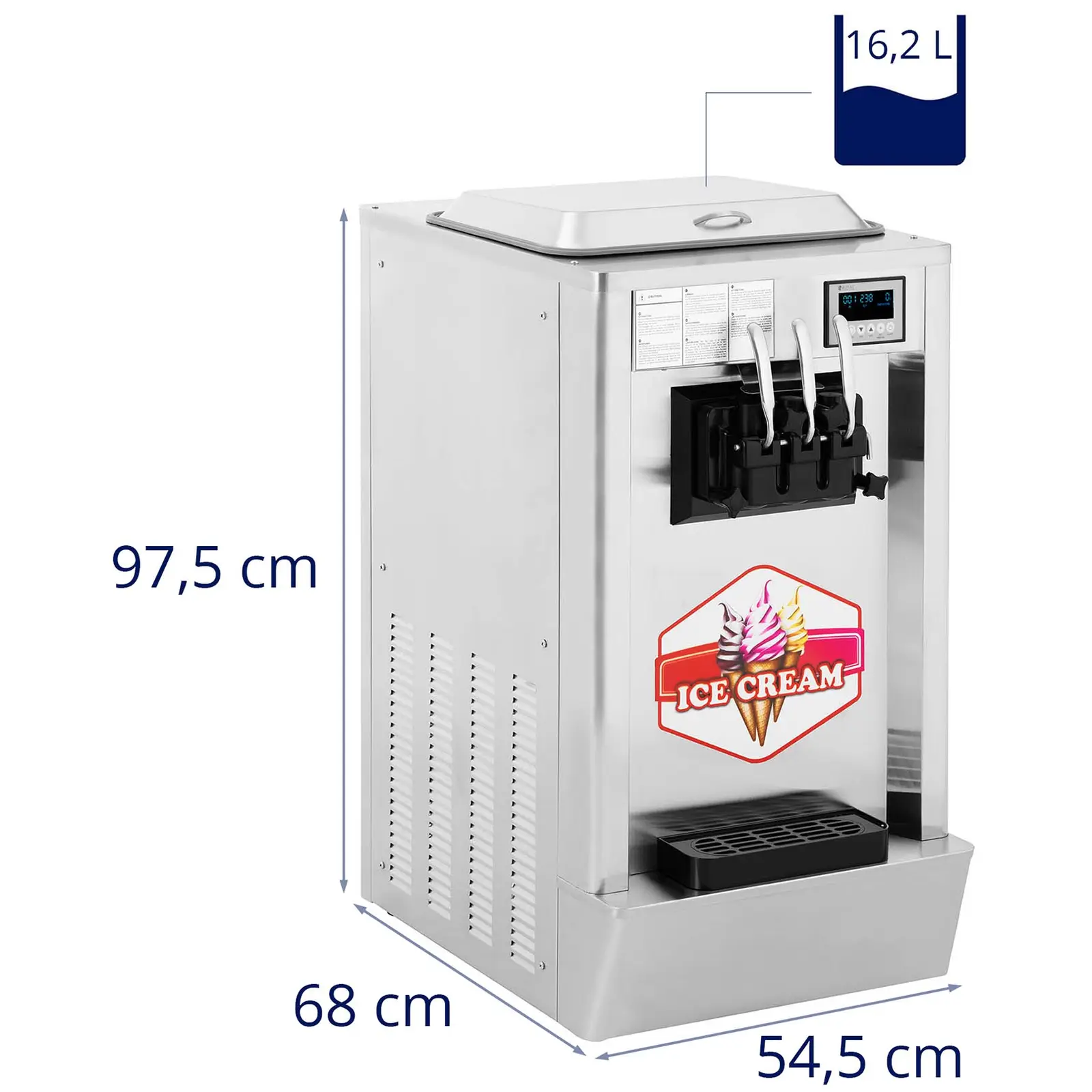 Stroj na točenou zmrzlinu - 1 550 W - 23 l/h - třípákový - Royal Catering (Počet nádob: 4 Pc)
