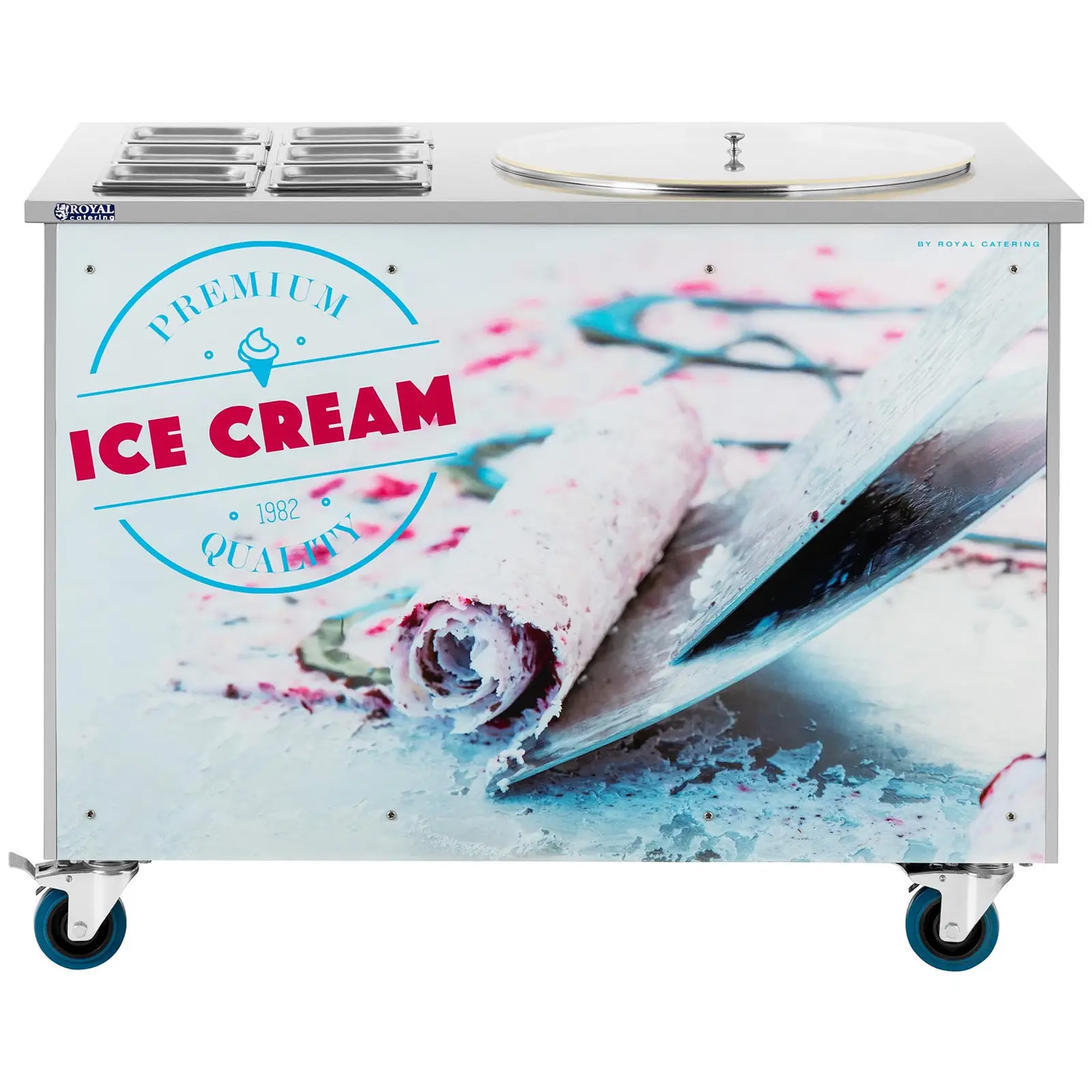 Roll-Eismaschine - für Thai Ice Cream Rolls - Ø 50 x 2,5 cm - 6 Behälter mit Deckel - Royal Catering