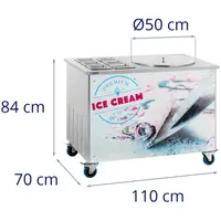 Máquina de gelado enrolado - para gelados tailandeses - Ø50 x 2,5 cm - 6 recipientes com tampas - Royal Catering