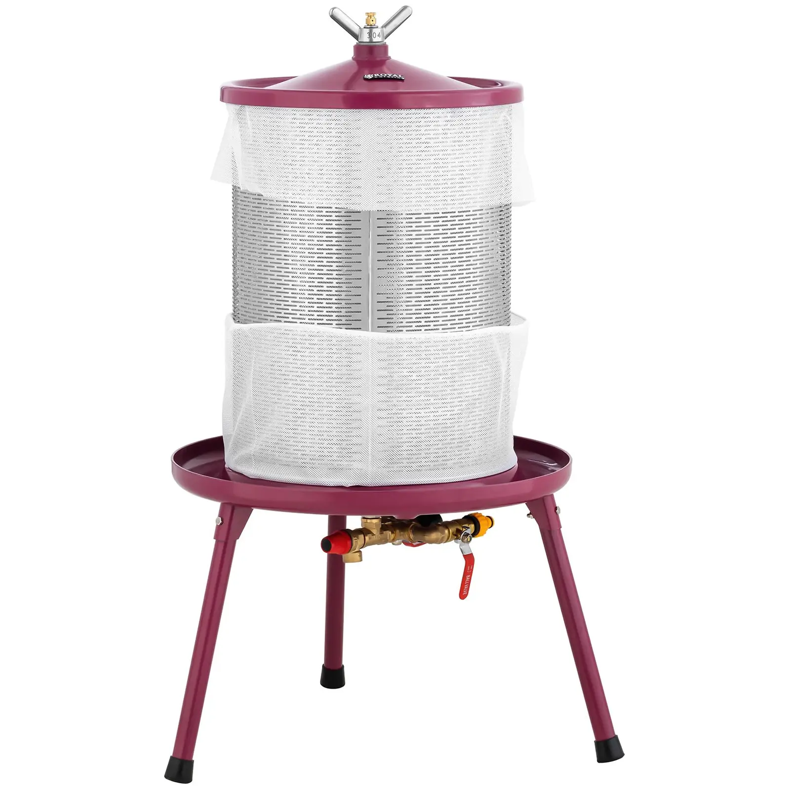 Pressoir à fruit hydraulique - acier inoxydable/fer - 40 l - 3 bar - 5 étamines pour pressoir incluses - Royal Catering (Couleur(s): Rouge)