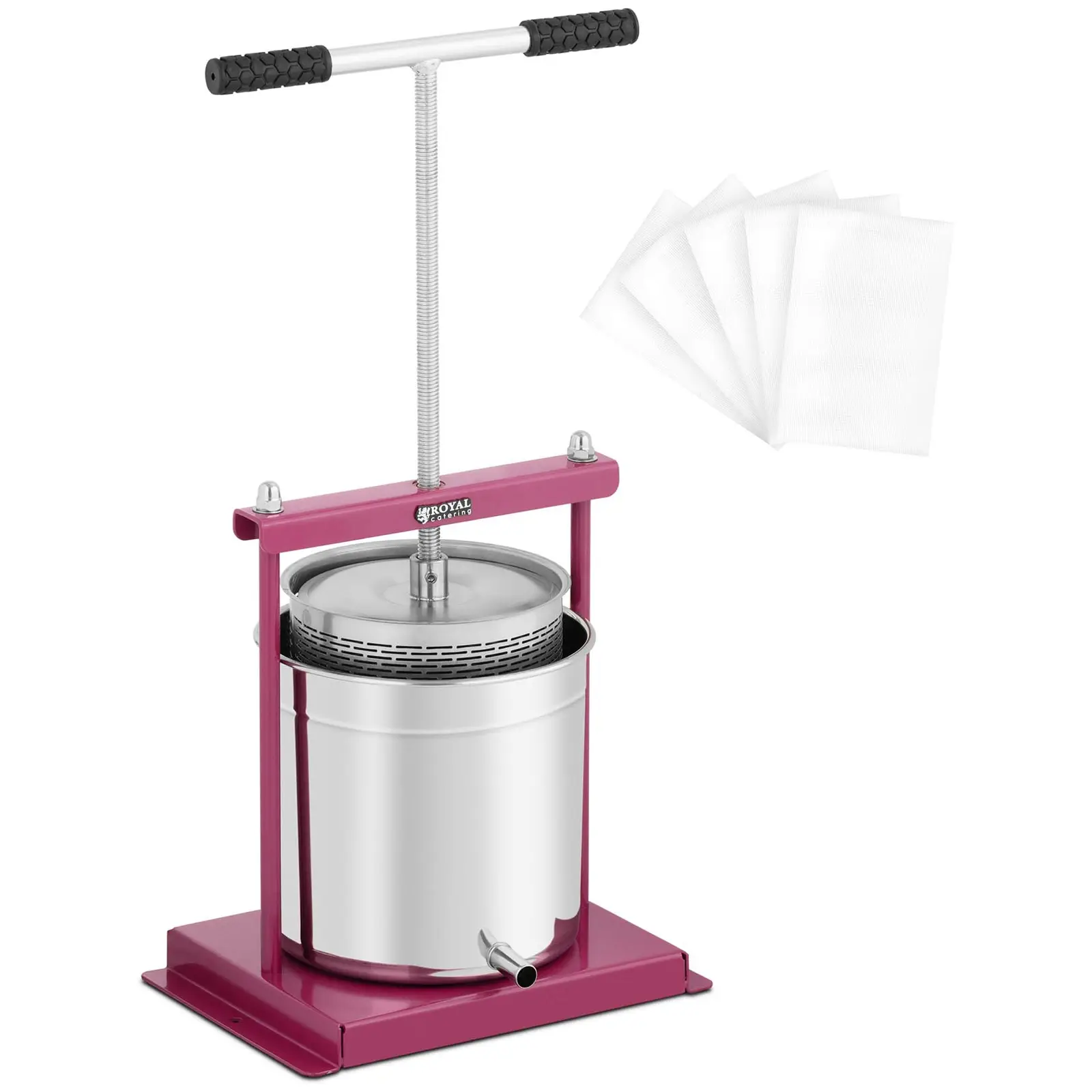 Pressoir à fruit - inox / fer - 12 l - 5 étamines pour pressoir incluses - Royal Catering