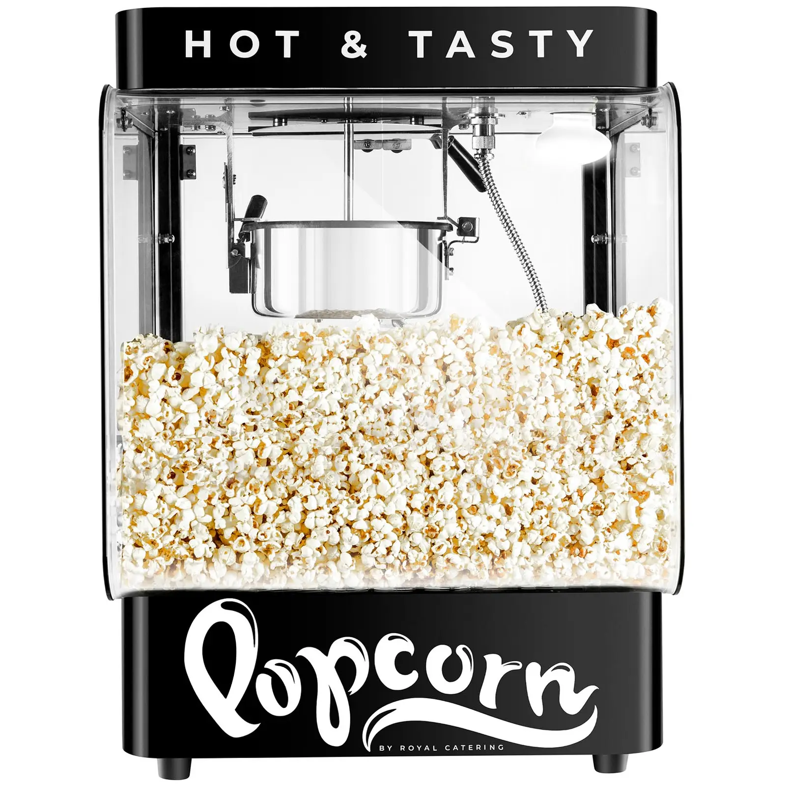 Stroj na popcorn - moderní design - 4–5 kg/h - 1,2 l - černý - Royal Catering (Vyhřívané skladování: Ano)