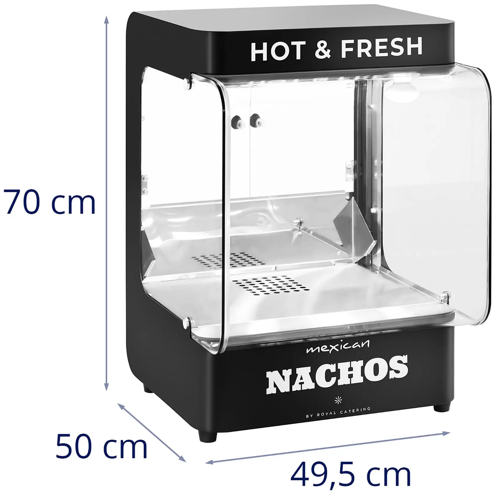 Ohřívač na nachos - moderní design - 99 l - 50–60 °C - černý - Royal Catering (Rozměry zásilky (DxŠxV): 61 x 60 x 77 cm)