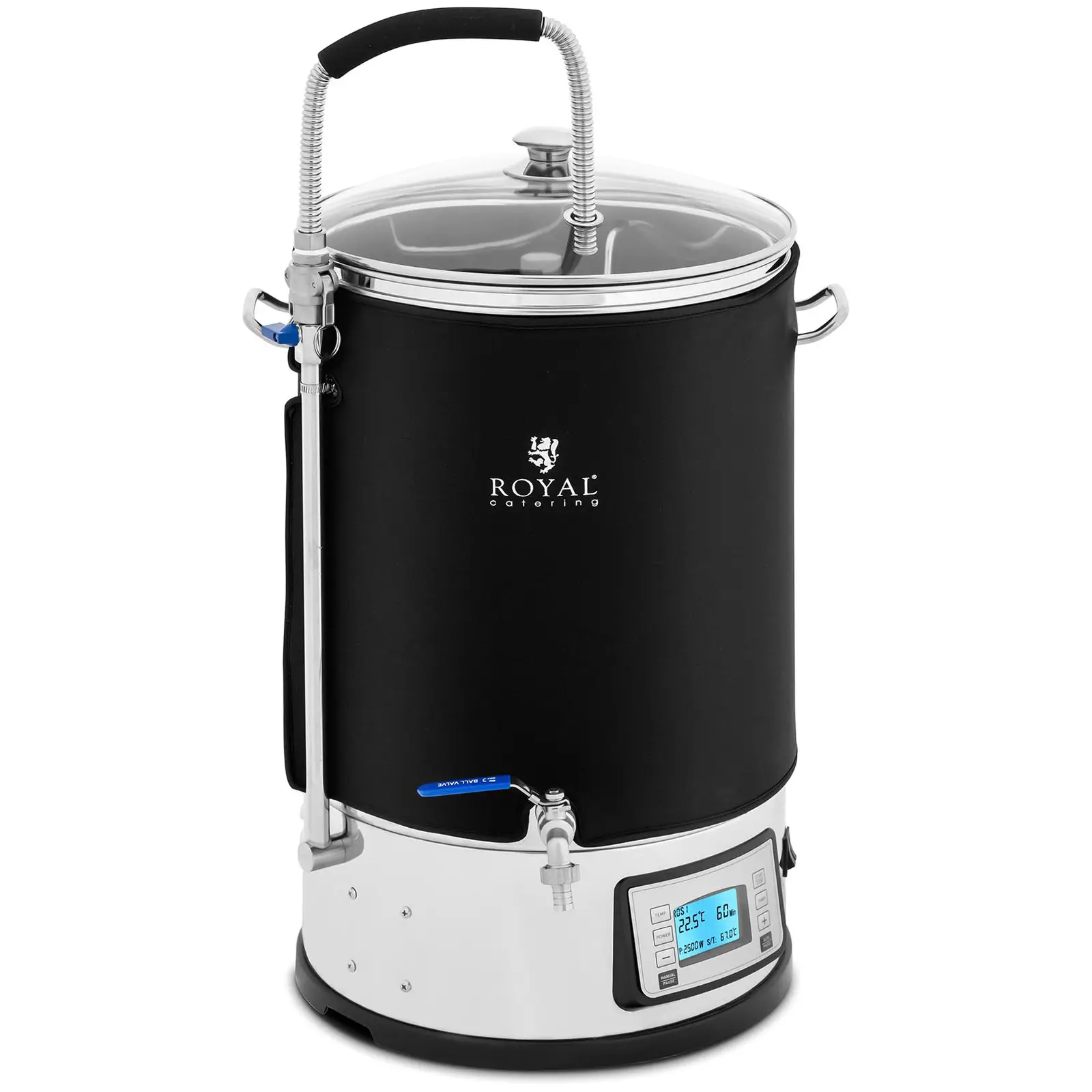 Kotel na vaření piva s izolací - 30 L - 2500 W - 25–100 °C - ušlechtilá ocel - LCD displej - časovač