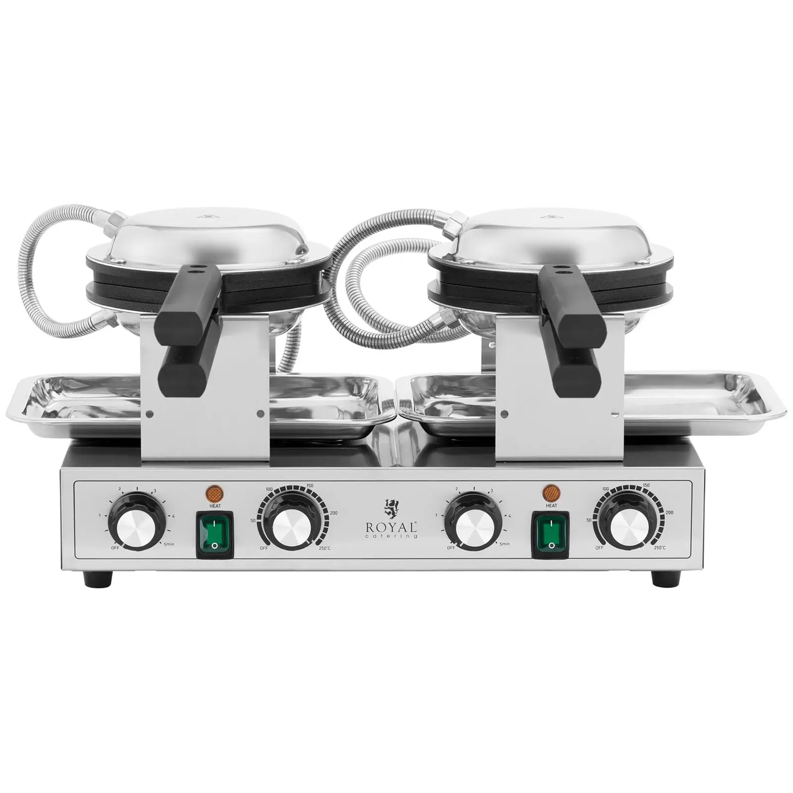 Bublinkový vaflovač - 2 x 1 400 W - 50–250 °C - časovač 0–5 min - Royal Catering (Ovládání teploty: Ano)